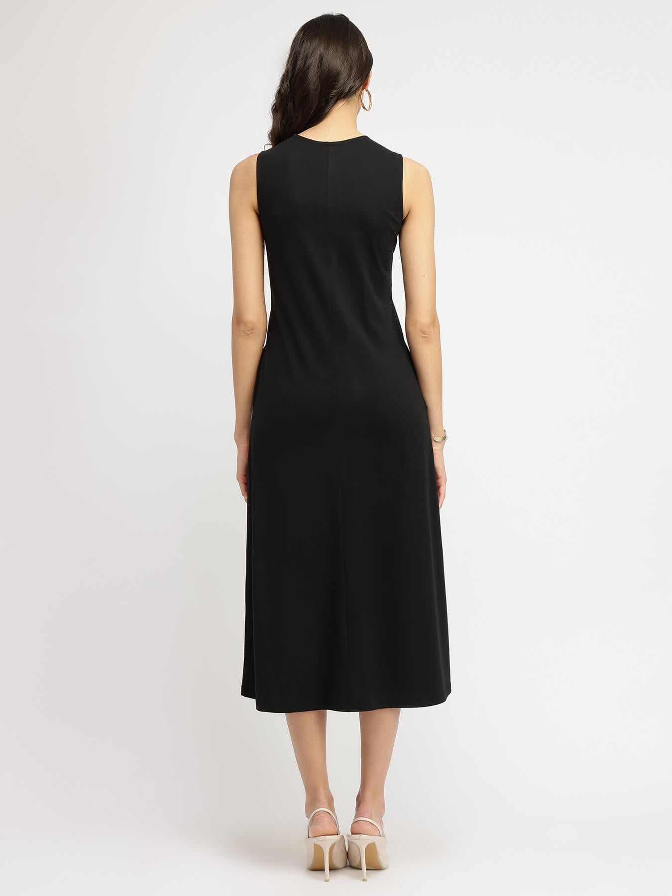 Cotton A Line Knit Dress - Black