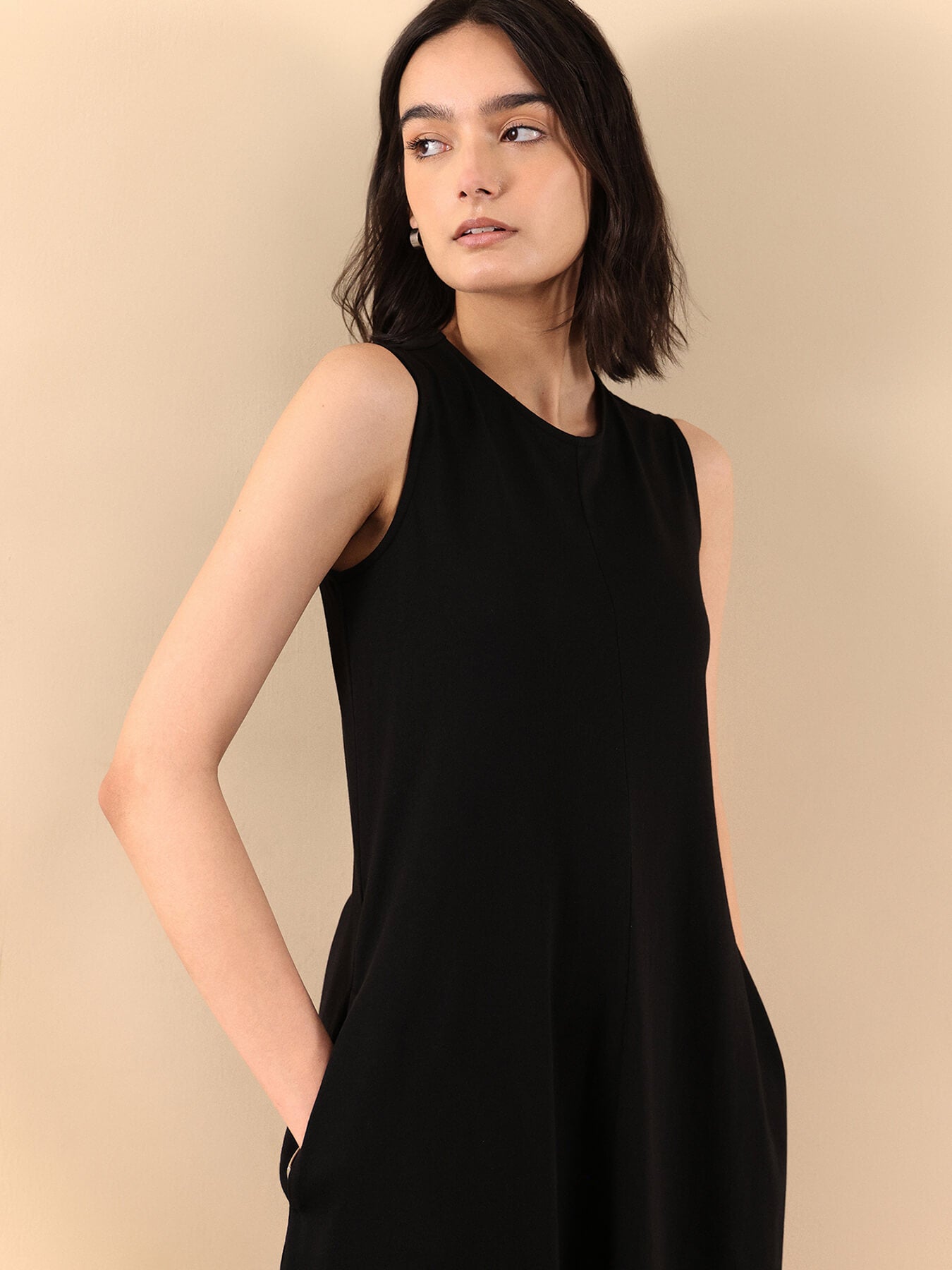 Cotton A Line Knit Dress - Black