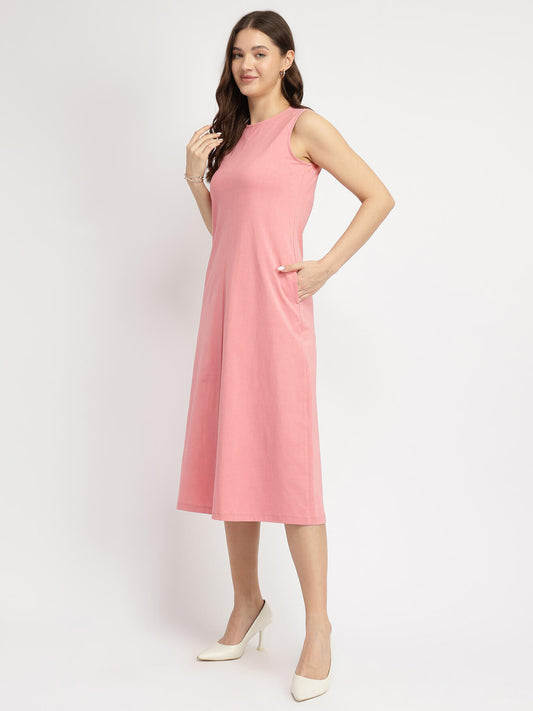 Cotton A Line Knit Dress - Pink