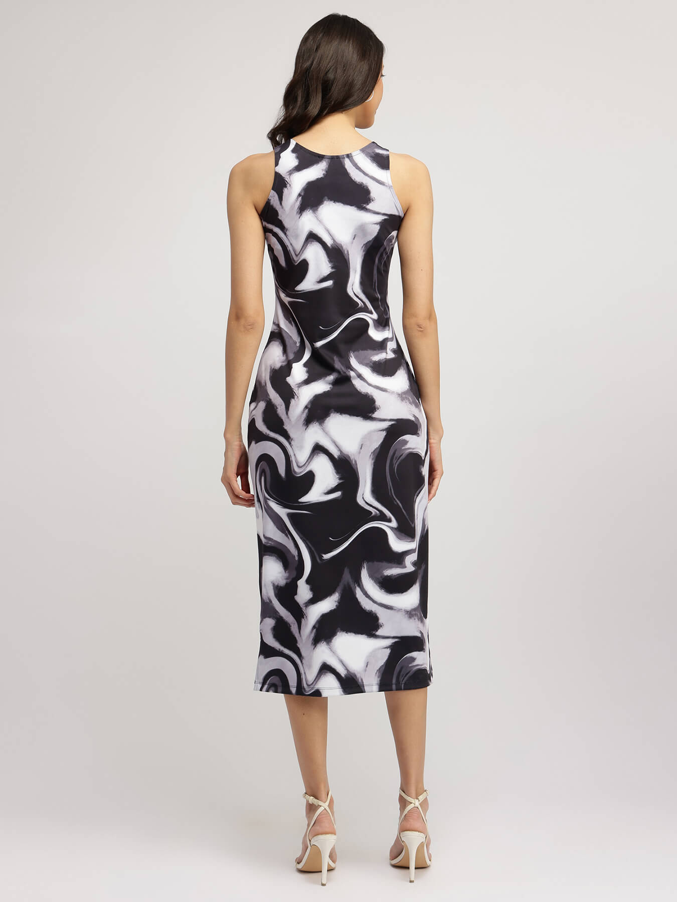 Marble Print Bodycon Dress - Black