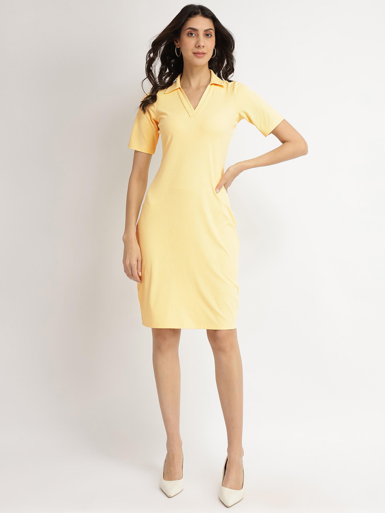 Fitted Tee Dress - Yellow