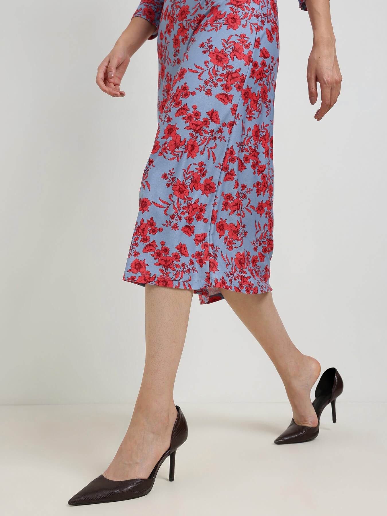 Floral Sheath Midi Dress - Blue