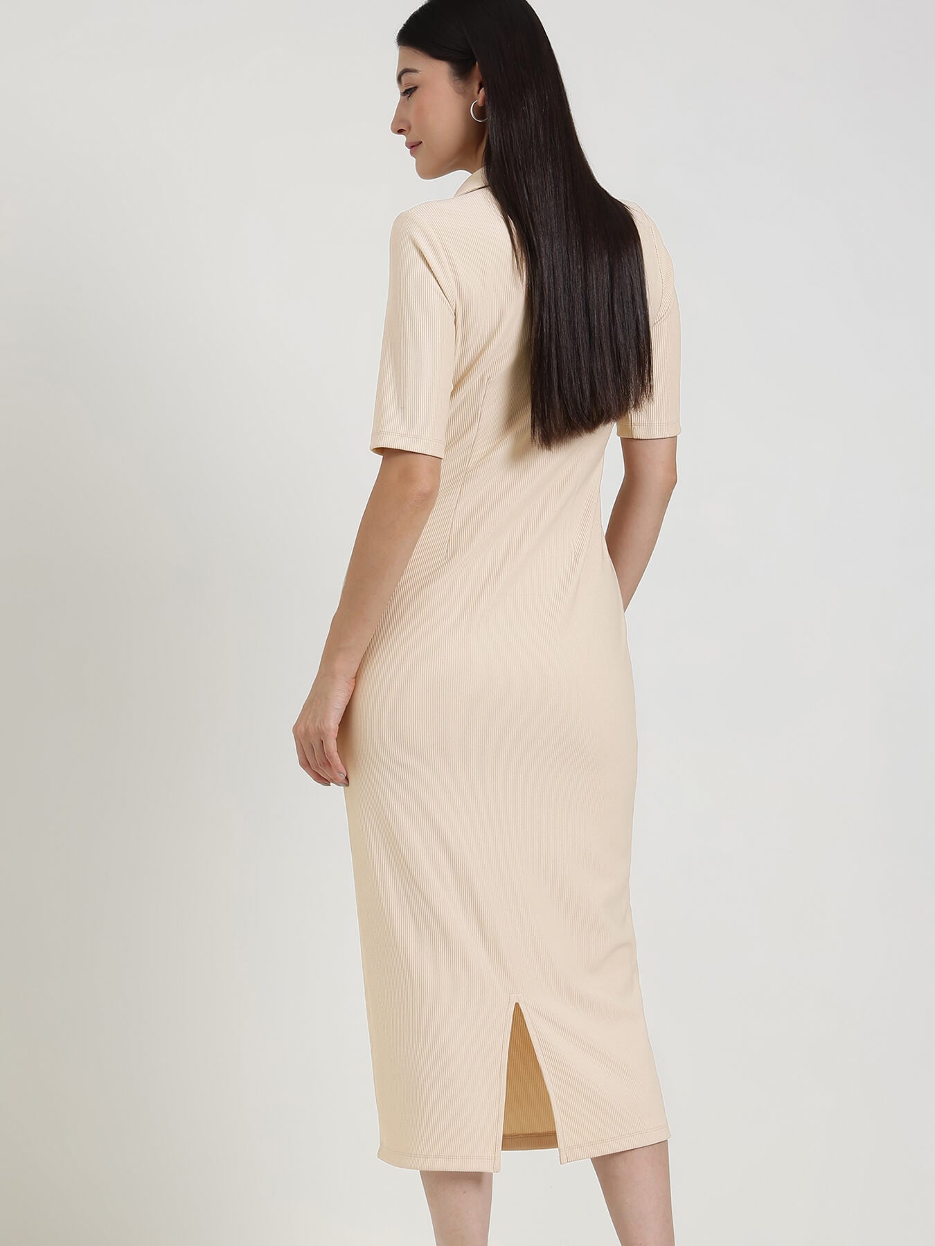 Bodycon Midi Dress - Beige