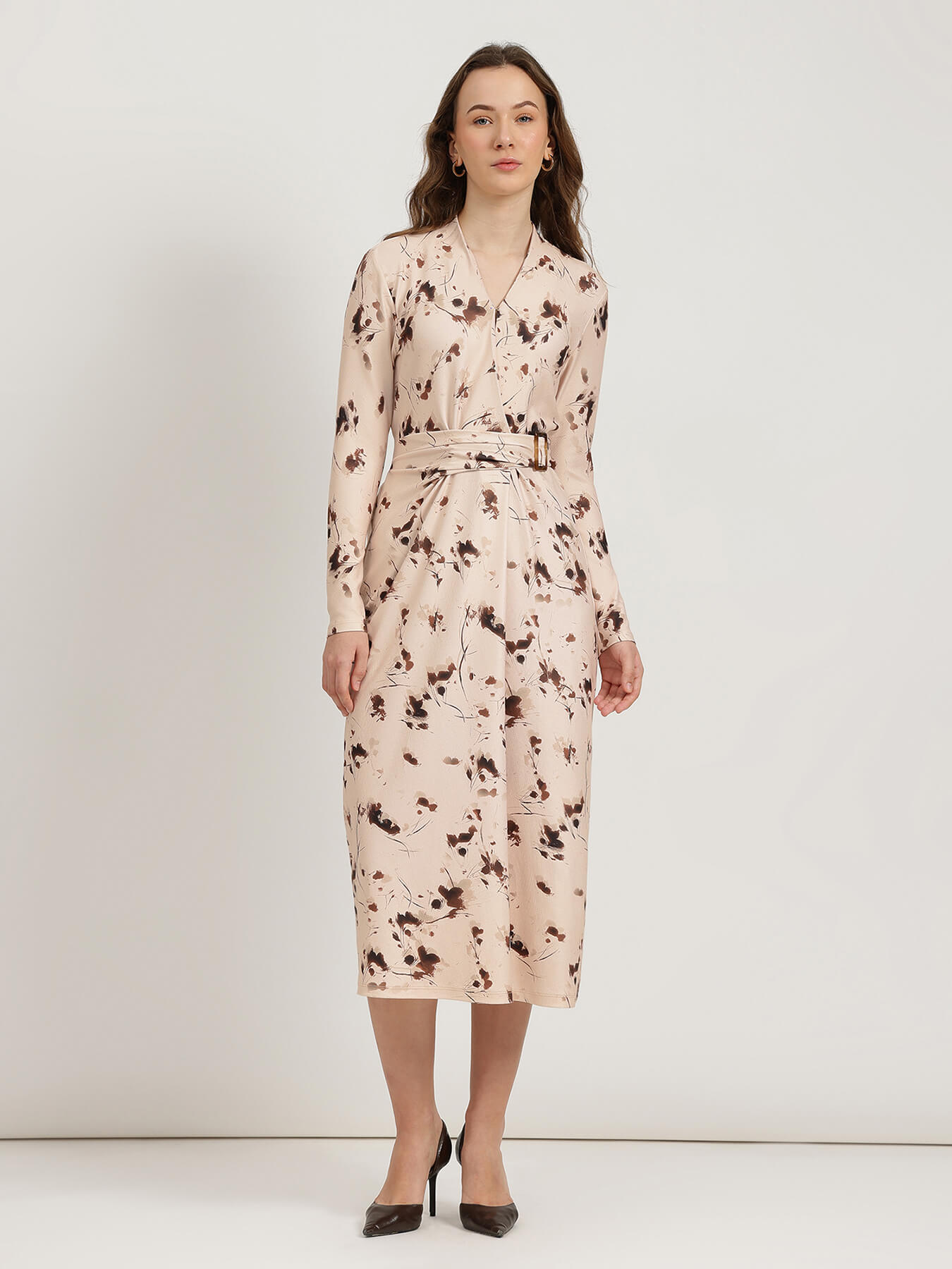 Floral Wrap Bodycon Dress - Peach