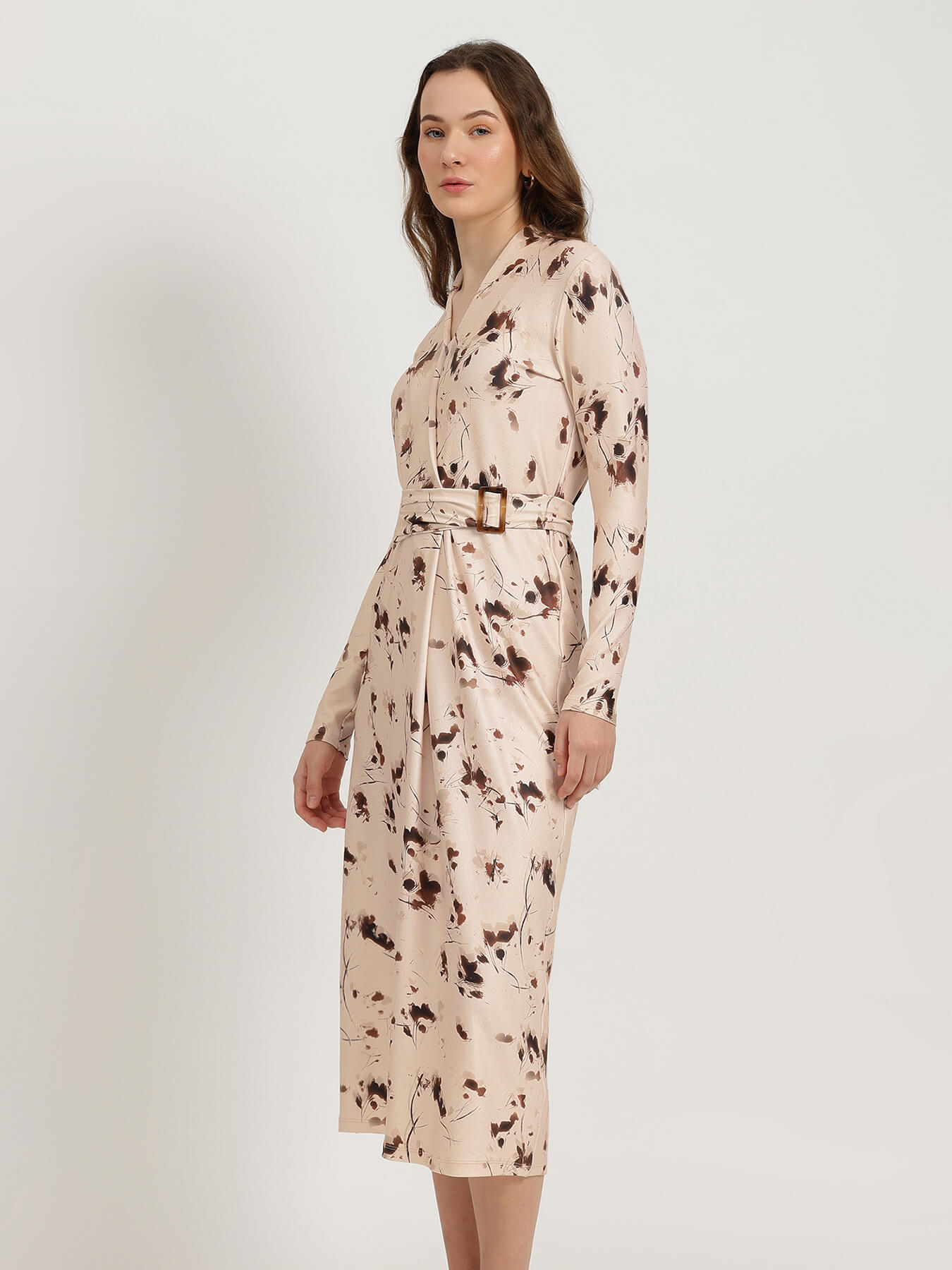 Floral Wrap Bodycon Dress - Peach
