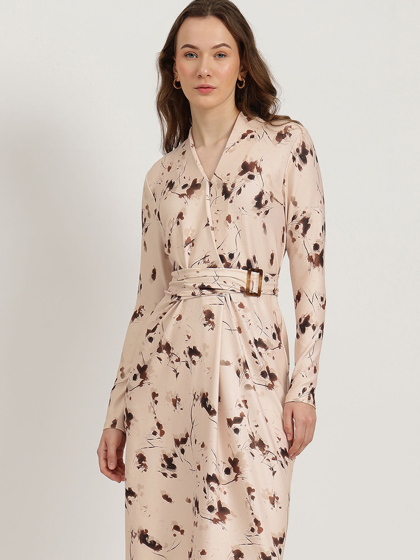 Floral Wrap Bodycon Dress - Peach