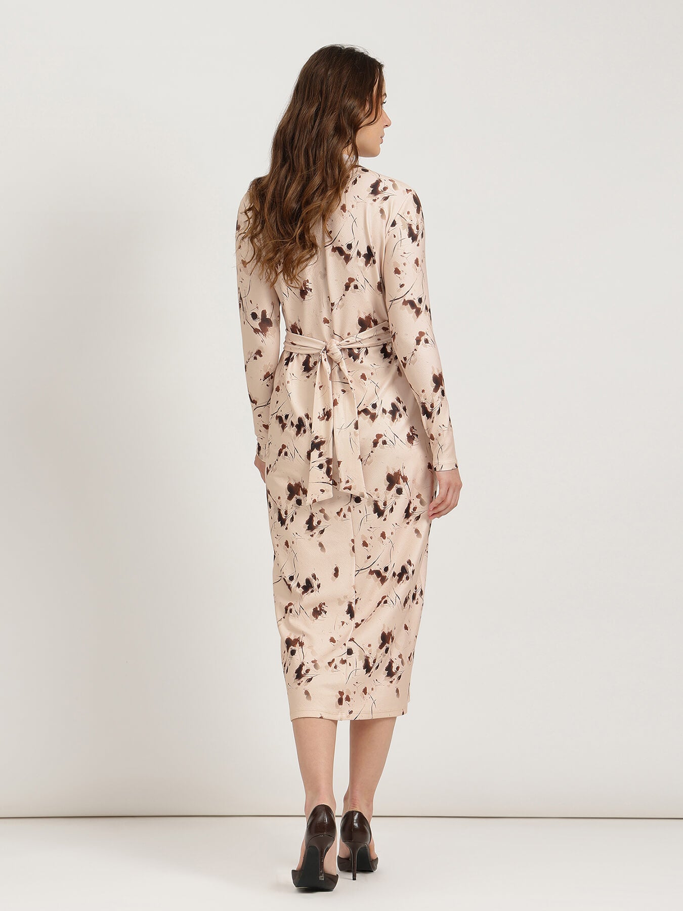 Floral Wrap Bodycon Dress - Peach
