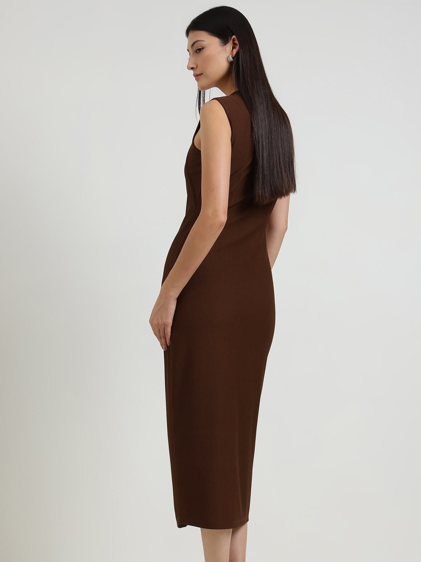 Bodycon Midi Dress - Brown
