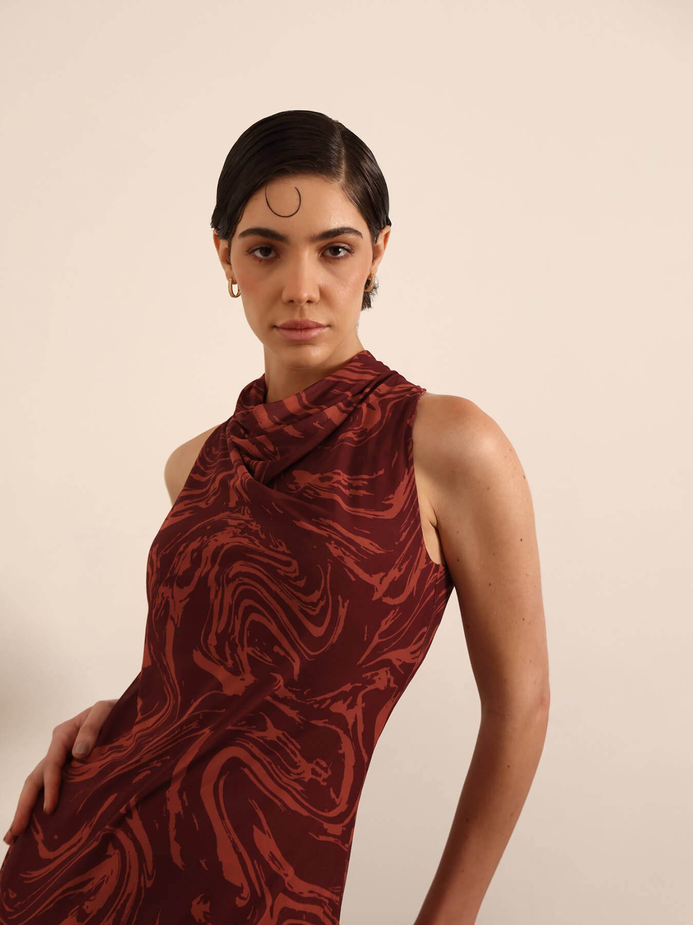 Mesh Sheath Dress - Wine