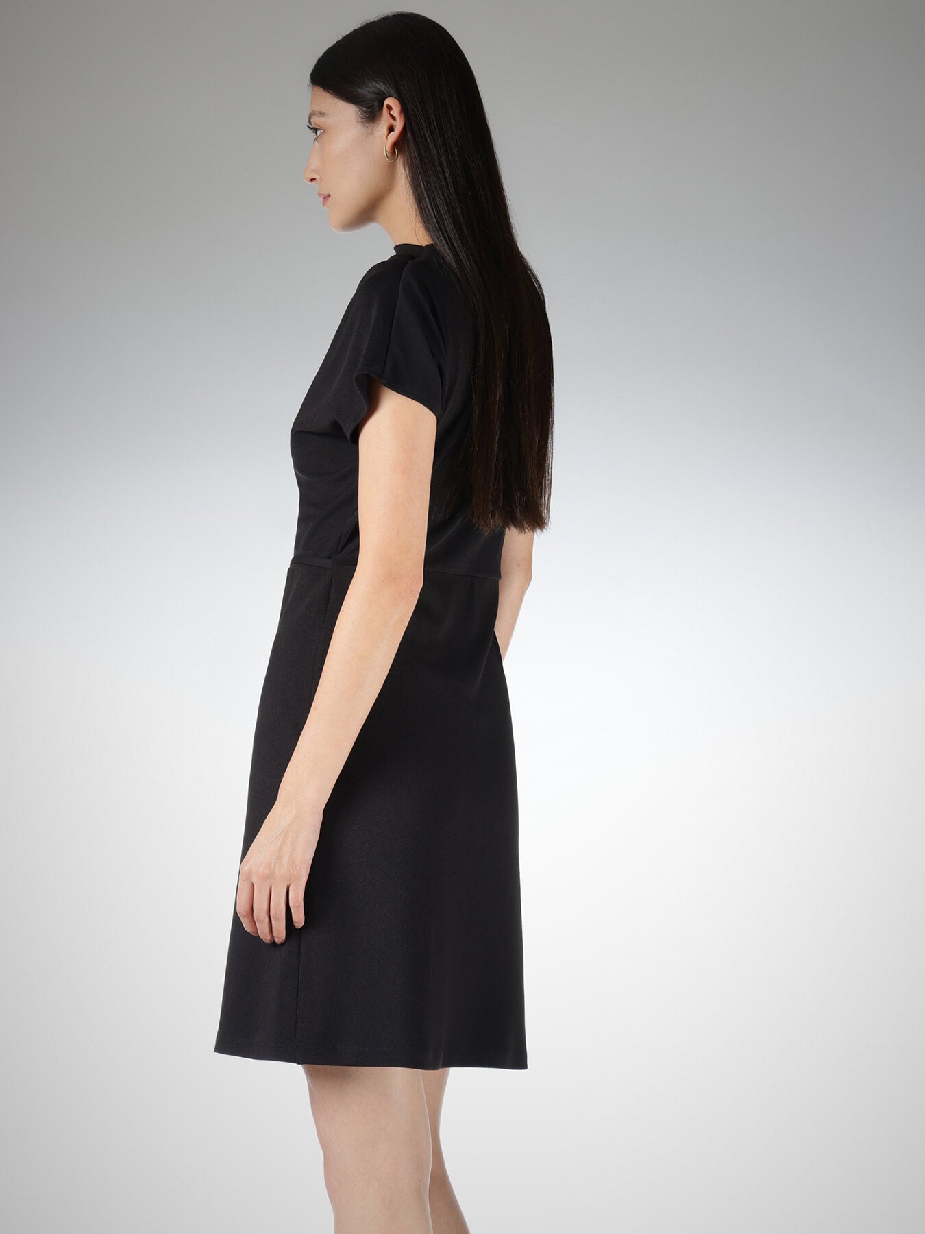 High Cowl Neck Shift Dress - Black