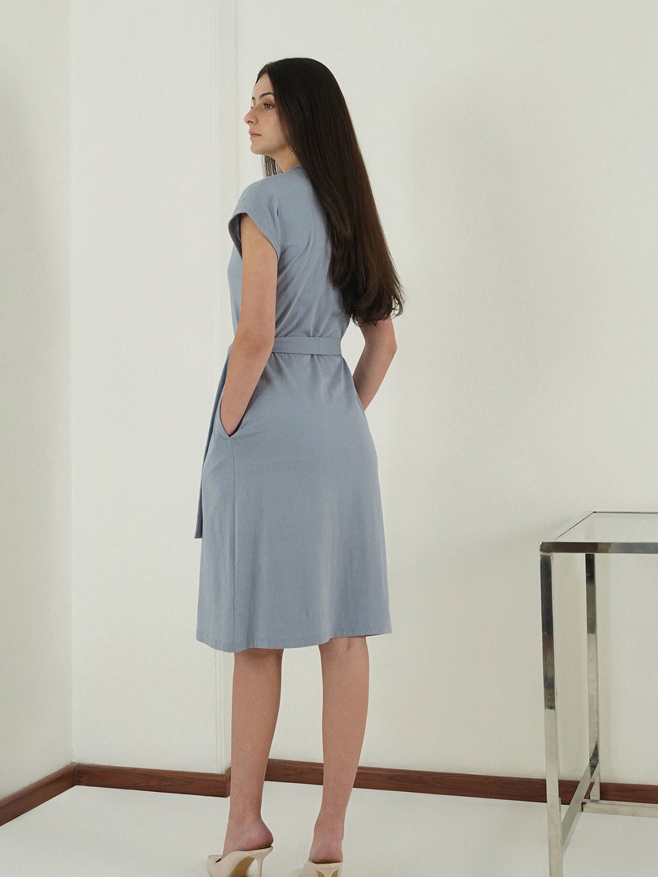 Pure Cotton A-Line Dress - Blue