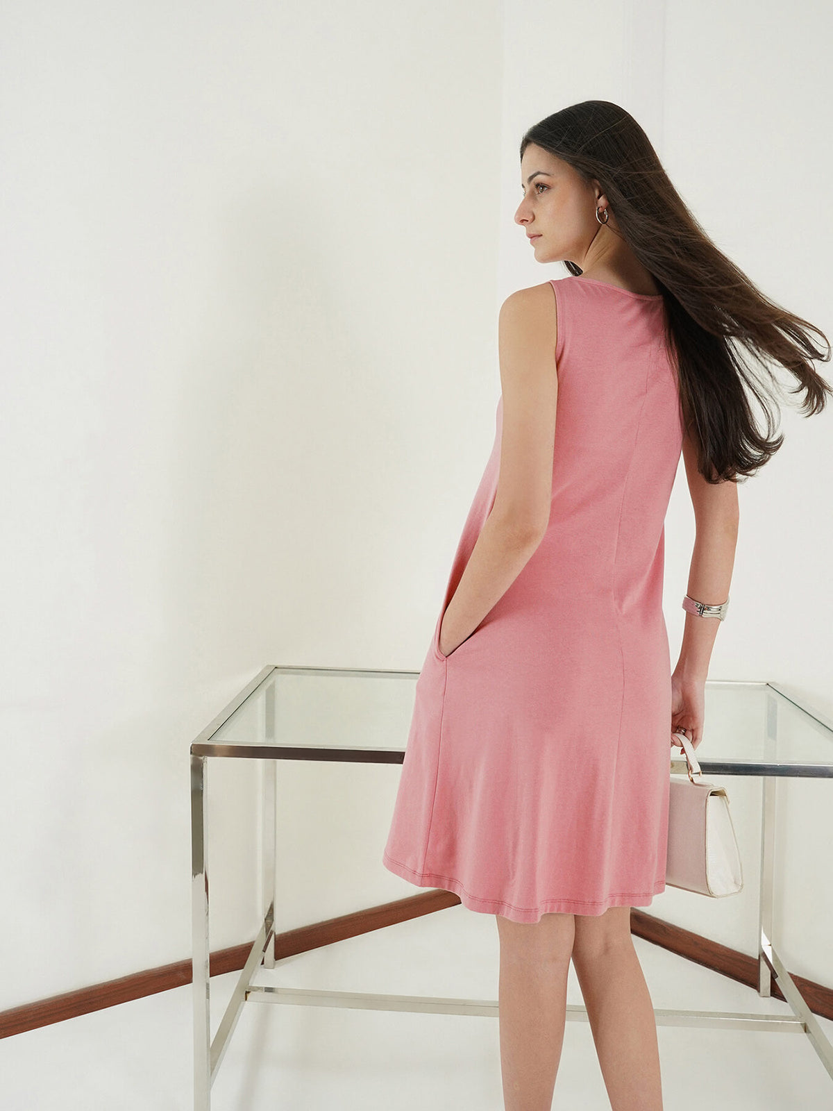 Pure Cotton A-Line Dress - Pink