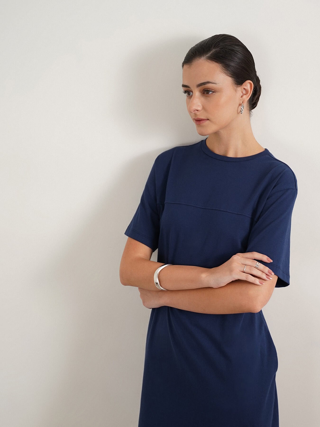 Pure Cotton T-shirt Dress - Navy Blue