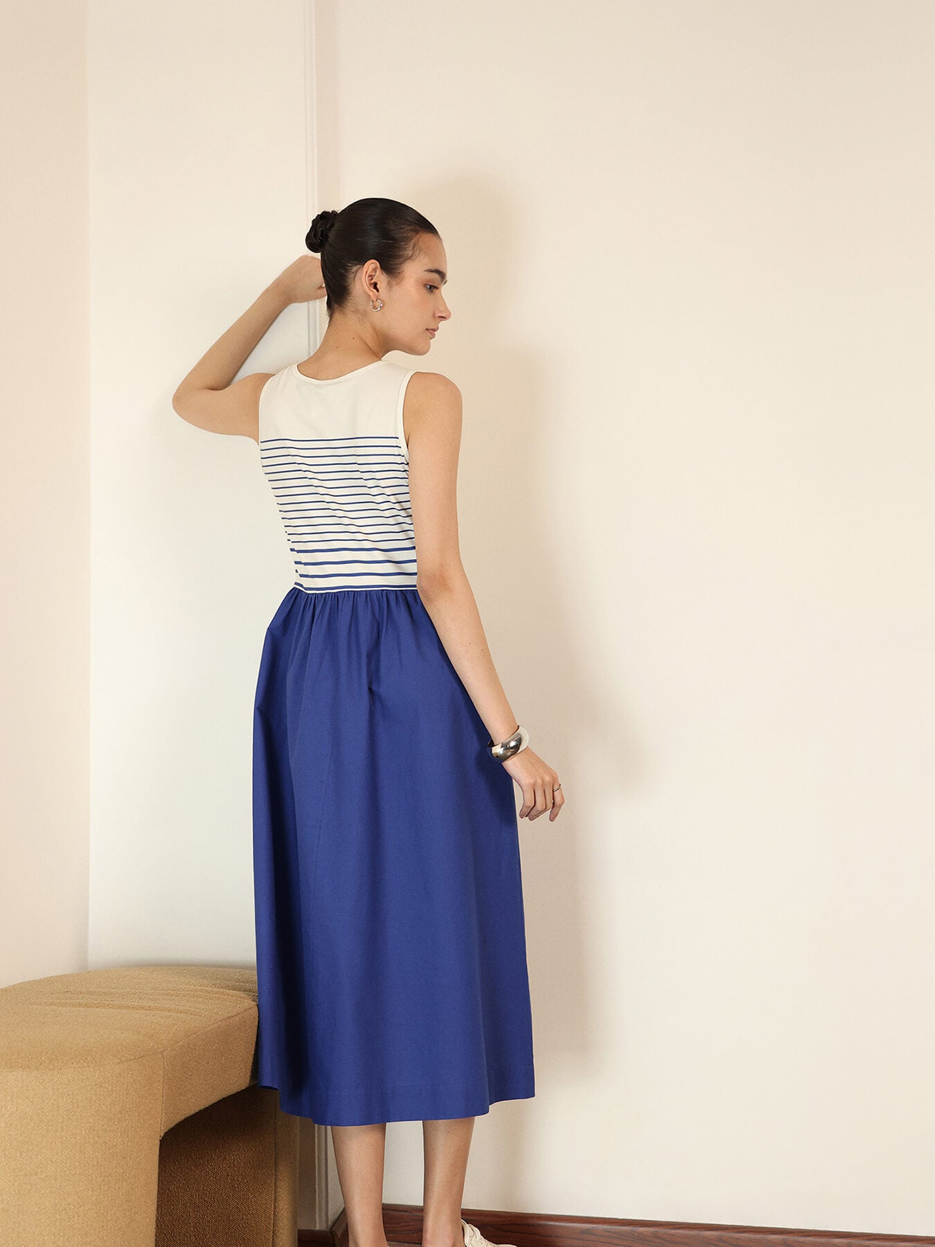 Cotton A-Line Midi Dress - Blue