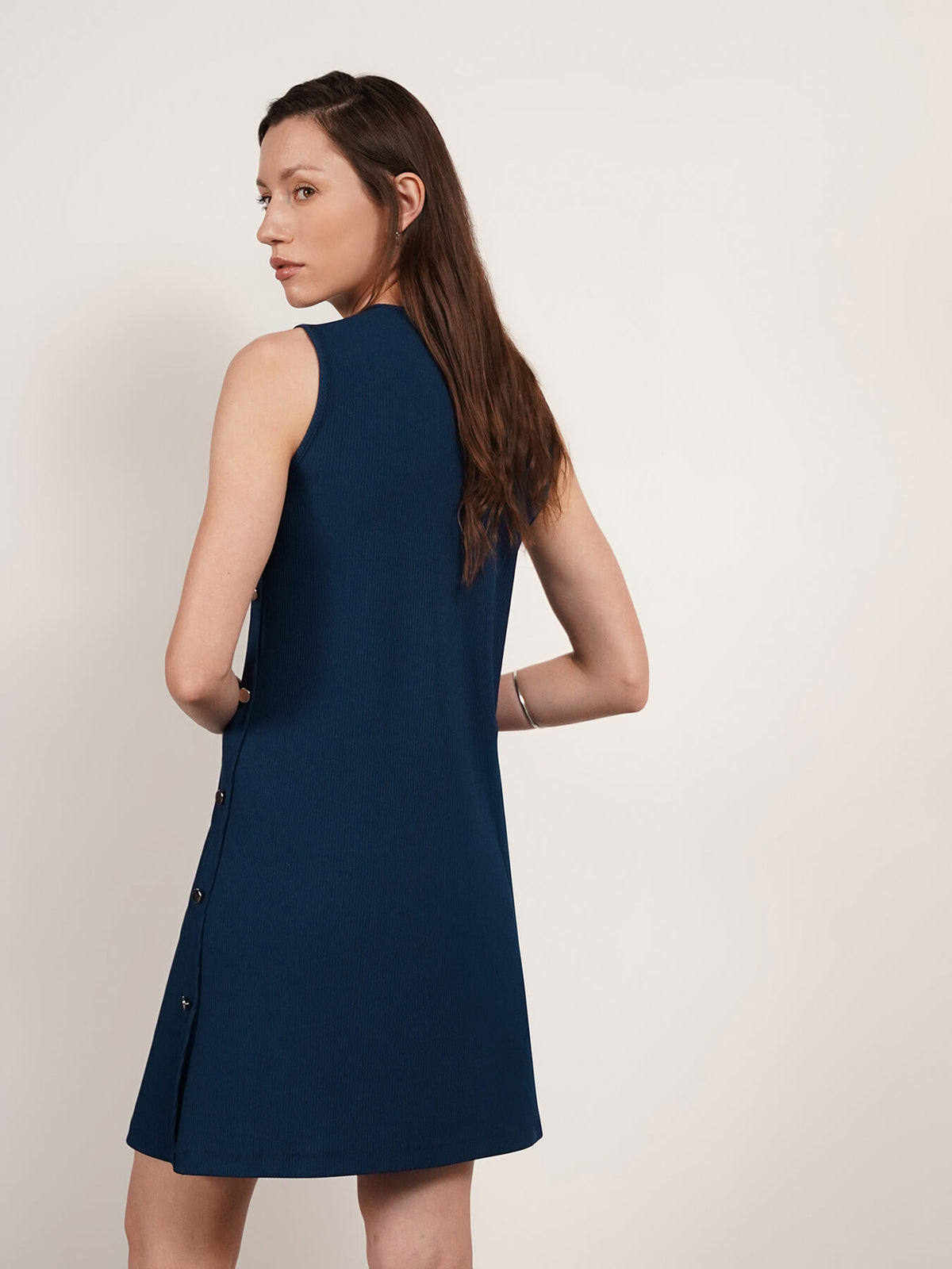 Round Neck Shift Dress - Blue