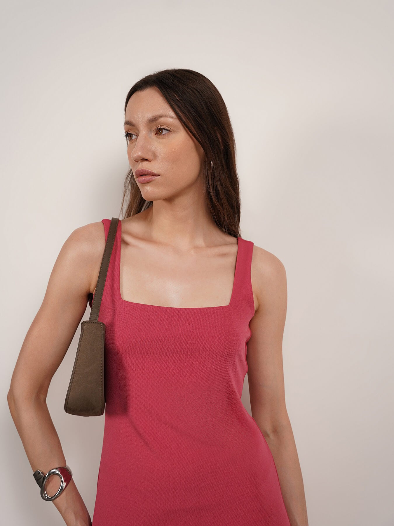 Square Neck Bodycon Dress - Pink