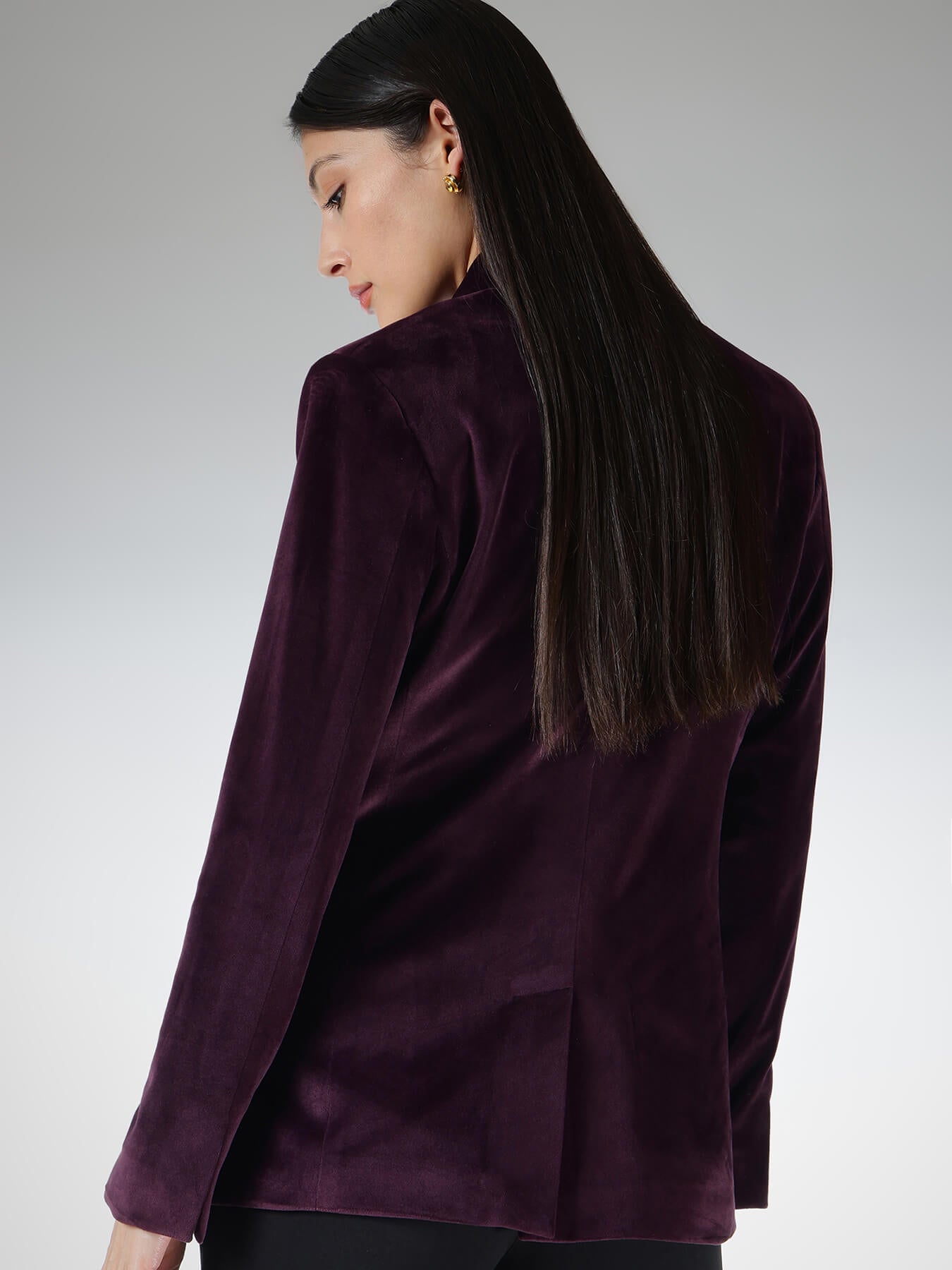 Velvet Single Breasted Blazer - Plum