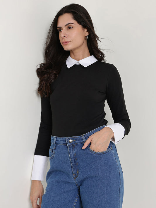 Cotton Collar Style Shirt - Black