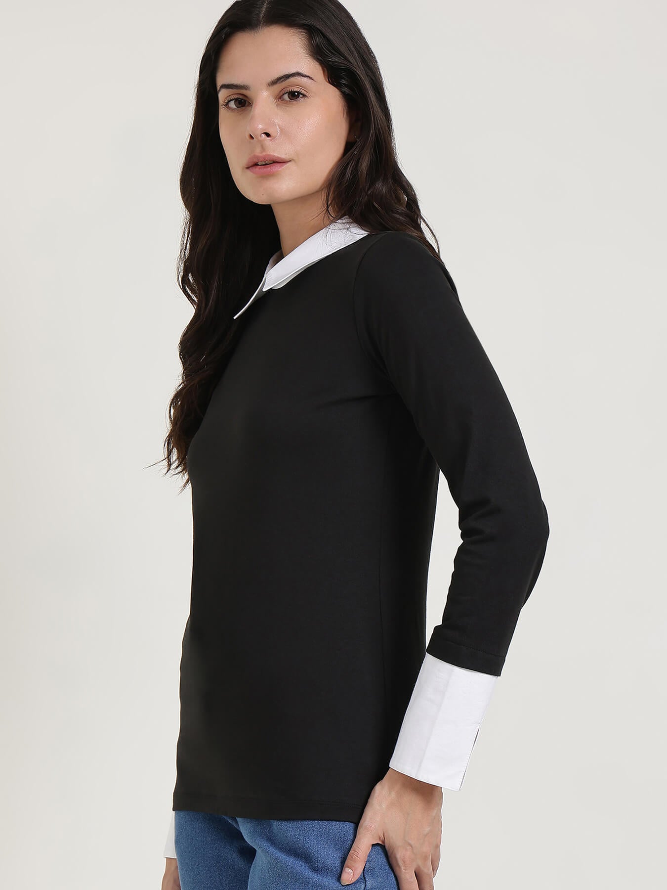 Cotton Collar Style Shirt - Black