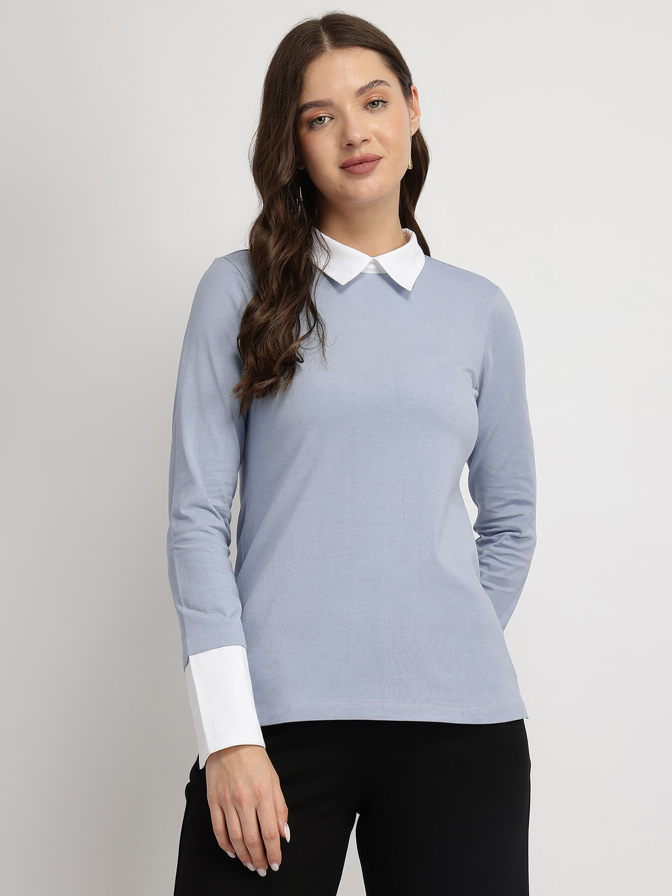 Cotton Collar Style Shirt - Blue