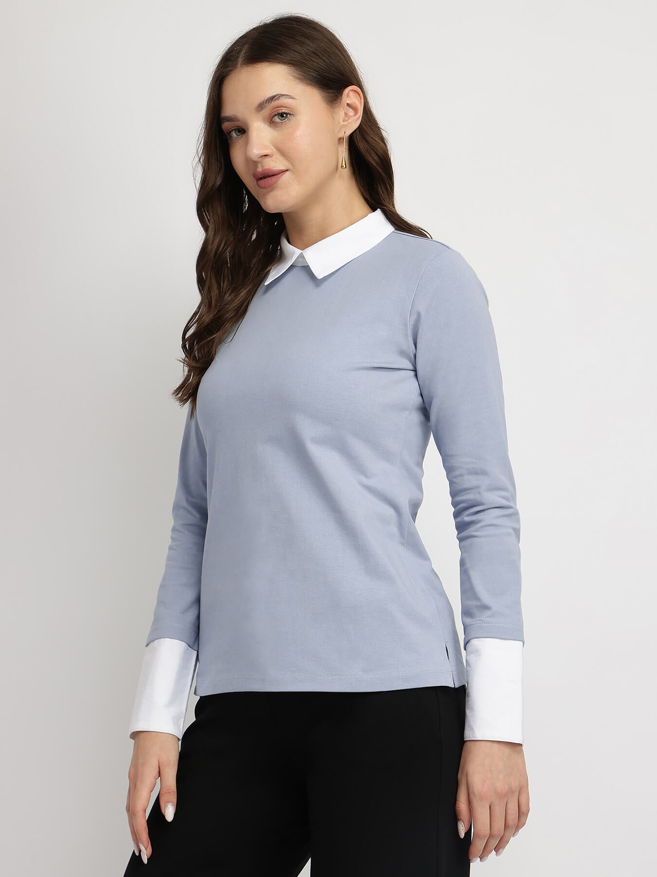 Cotton Collar Style Shirt - Blue