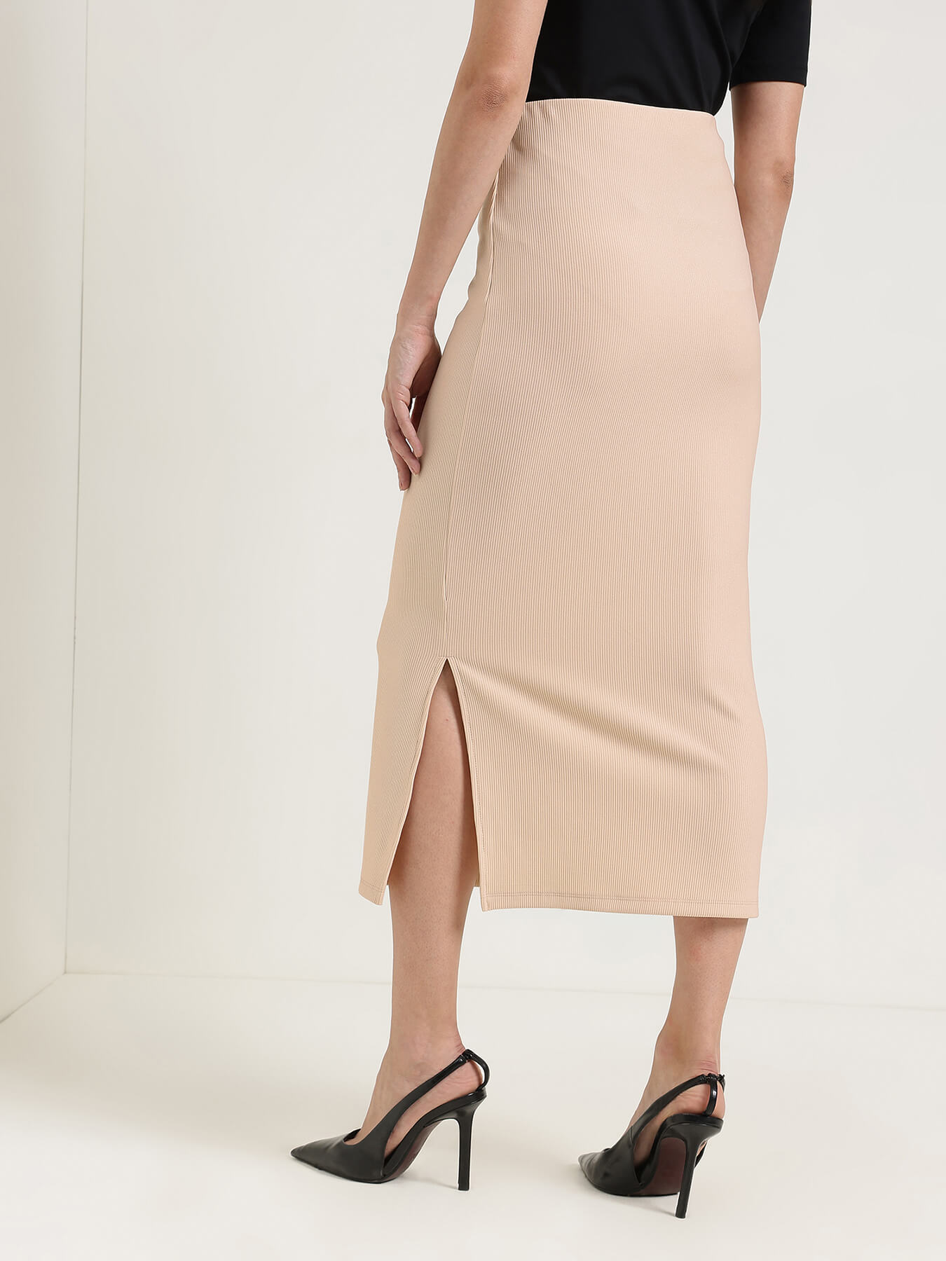 Side Slit Pencil Skirt - Off White