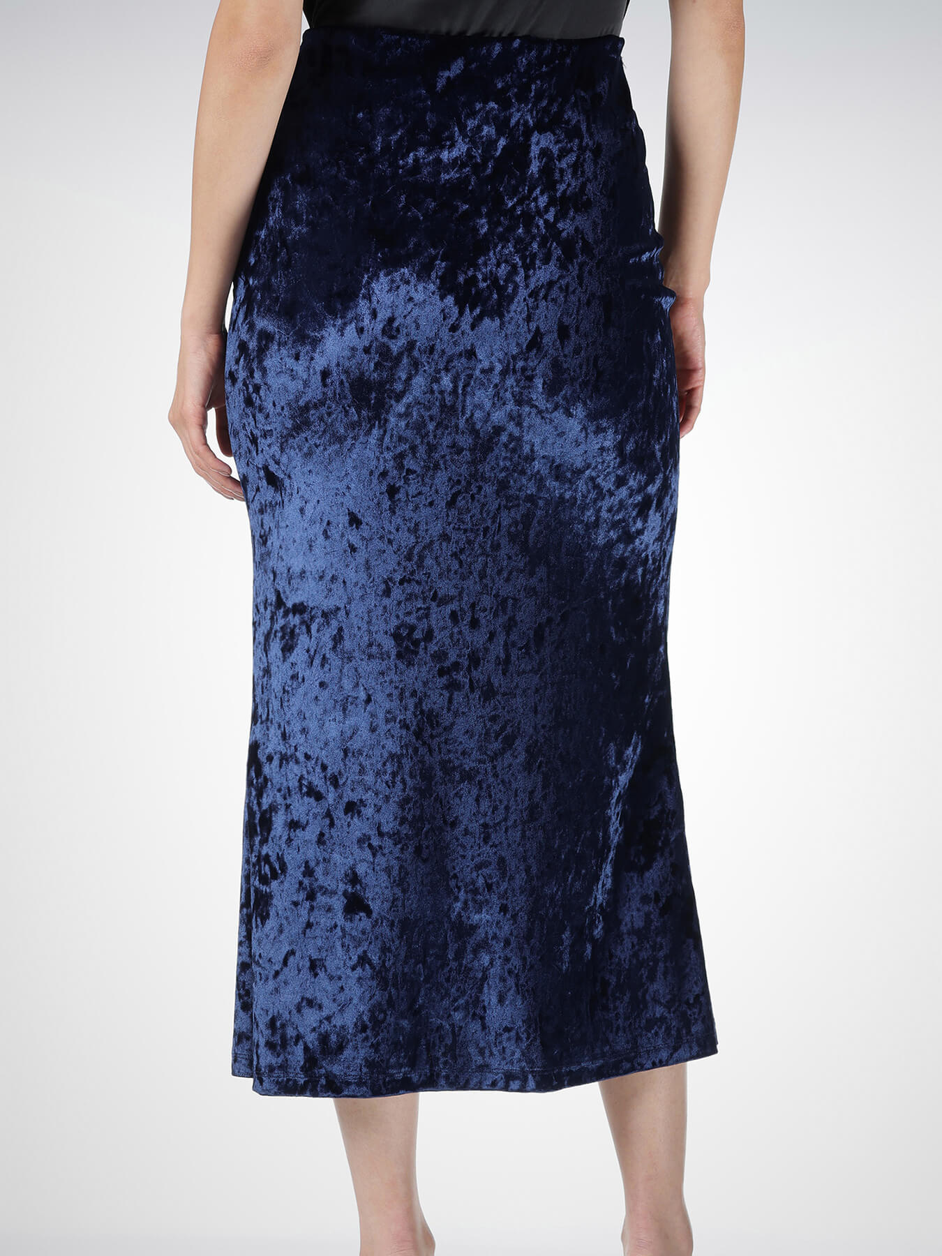 Velvet Mermaid Cut Midi Skirt - Navy Blue