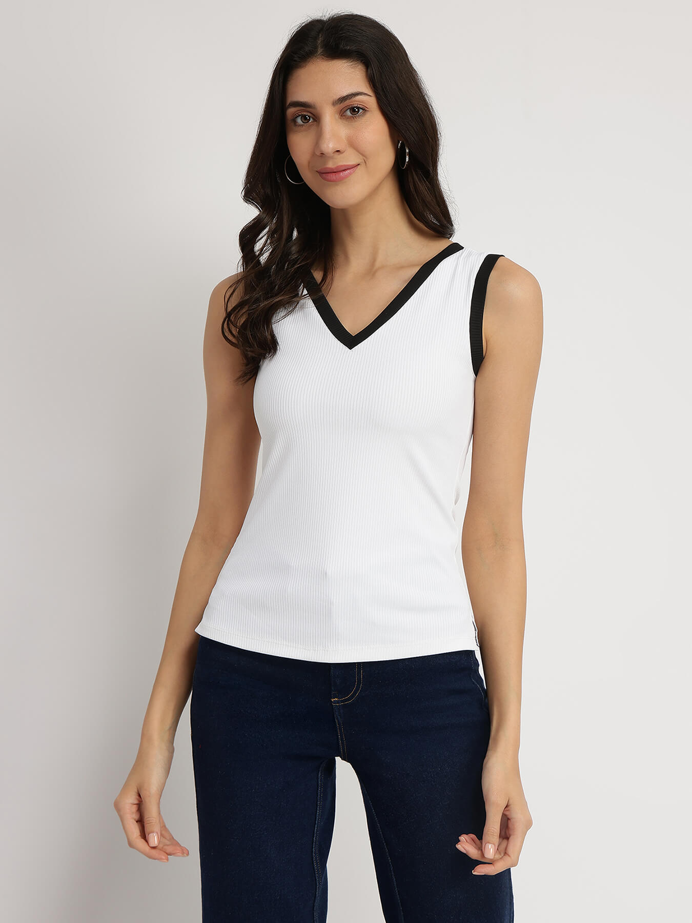 V-Neck Knit Top - White