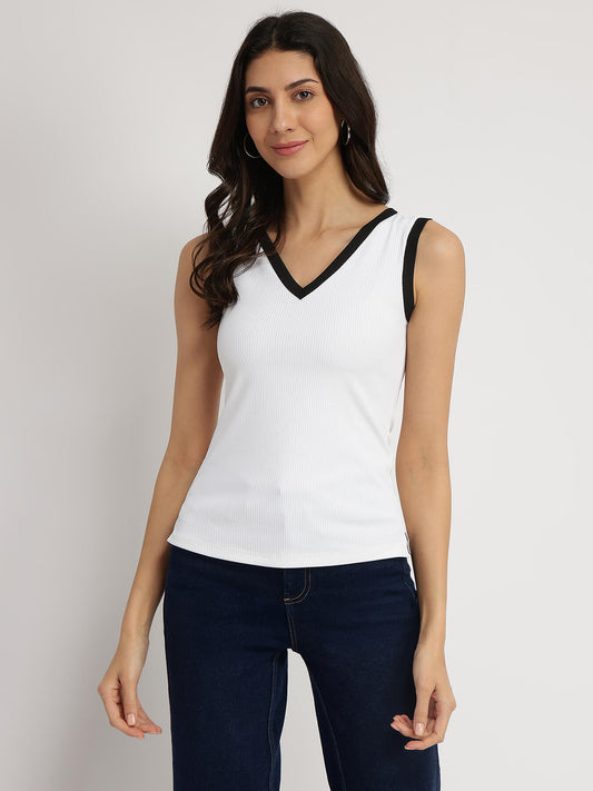 V-Neck Knit Top - White