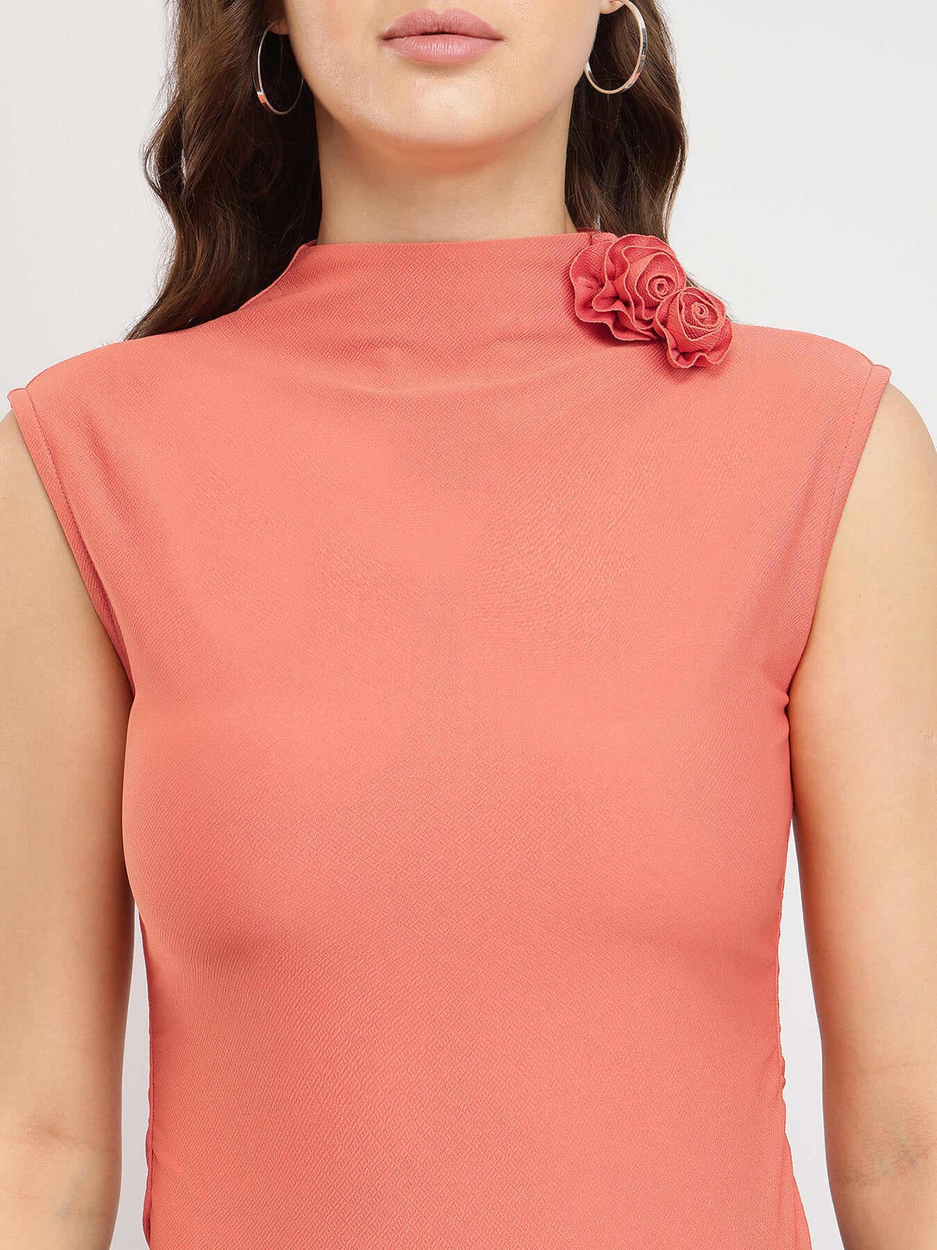 Stretchable High Neck Top - Peach