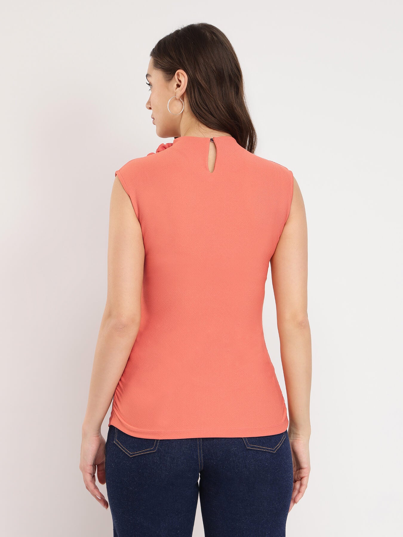 Stretchable High Neck Top - Peach