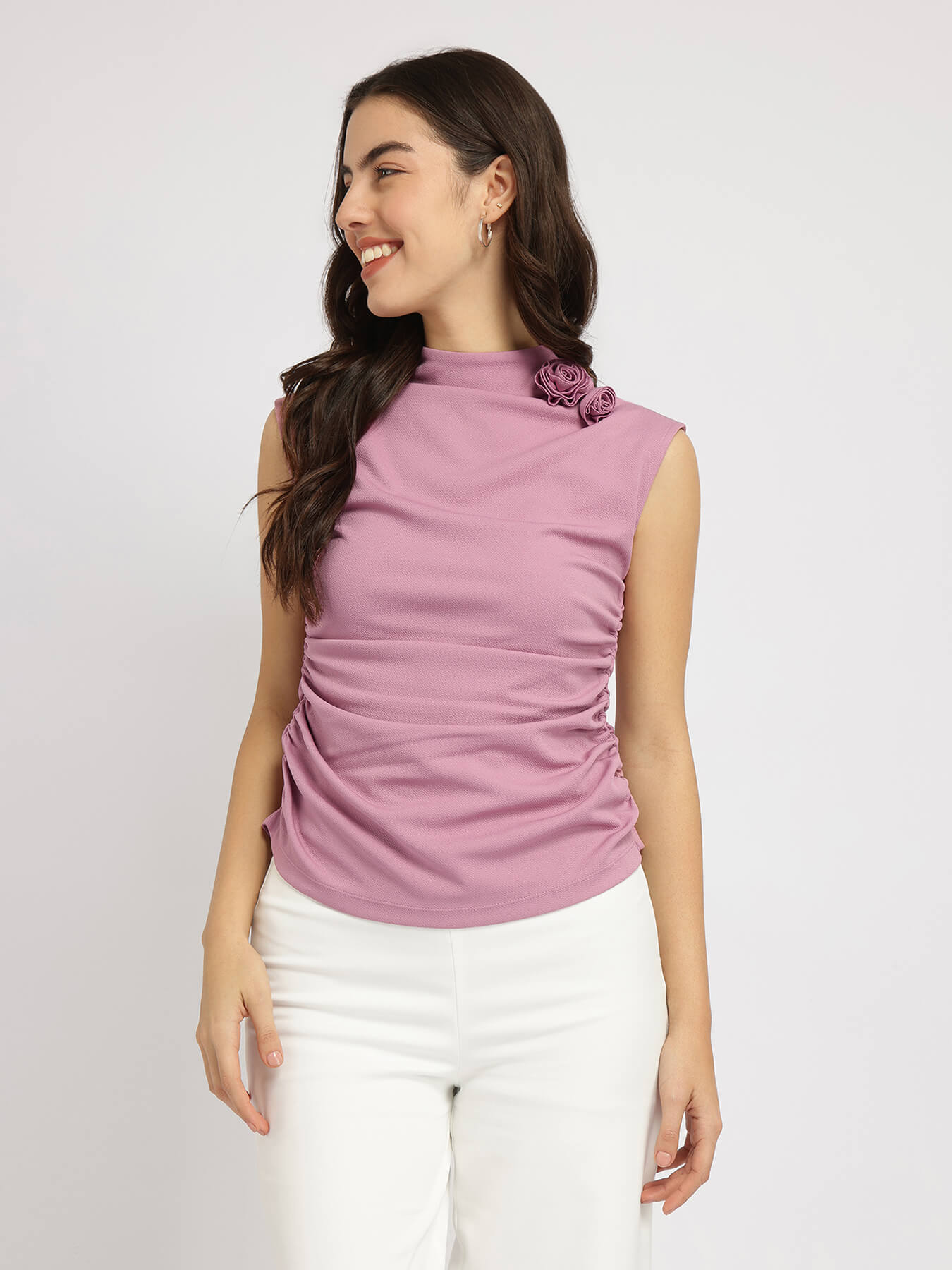 Stretchable Gathered Top - Dusky Pink