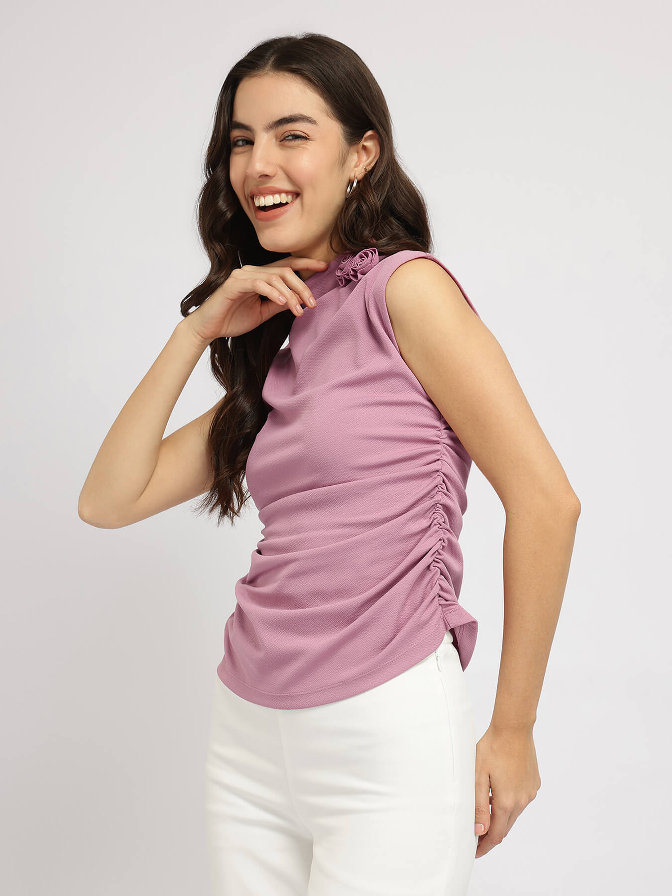 Stretchable Gathered Top - Dusky Pink