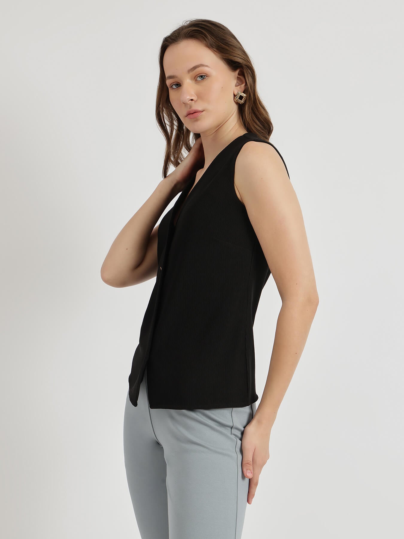 Ribbed Waistcoat - Black