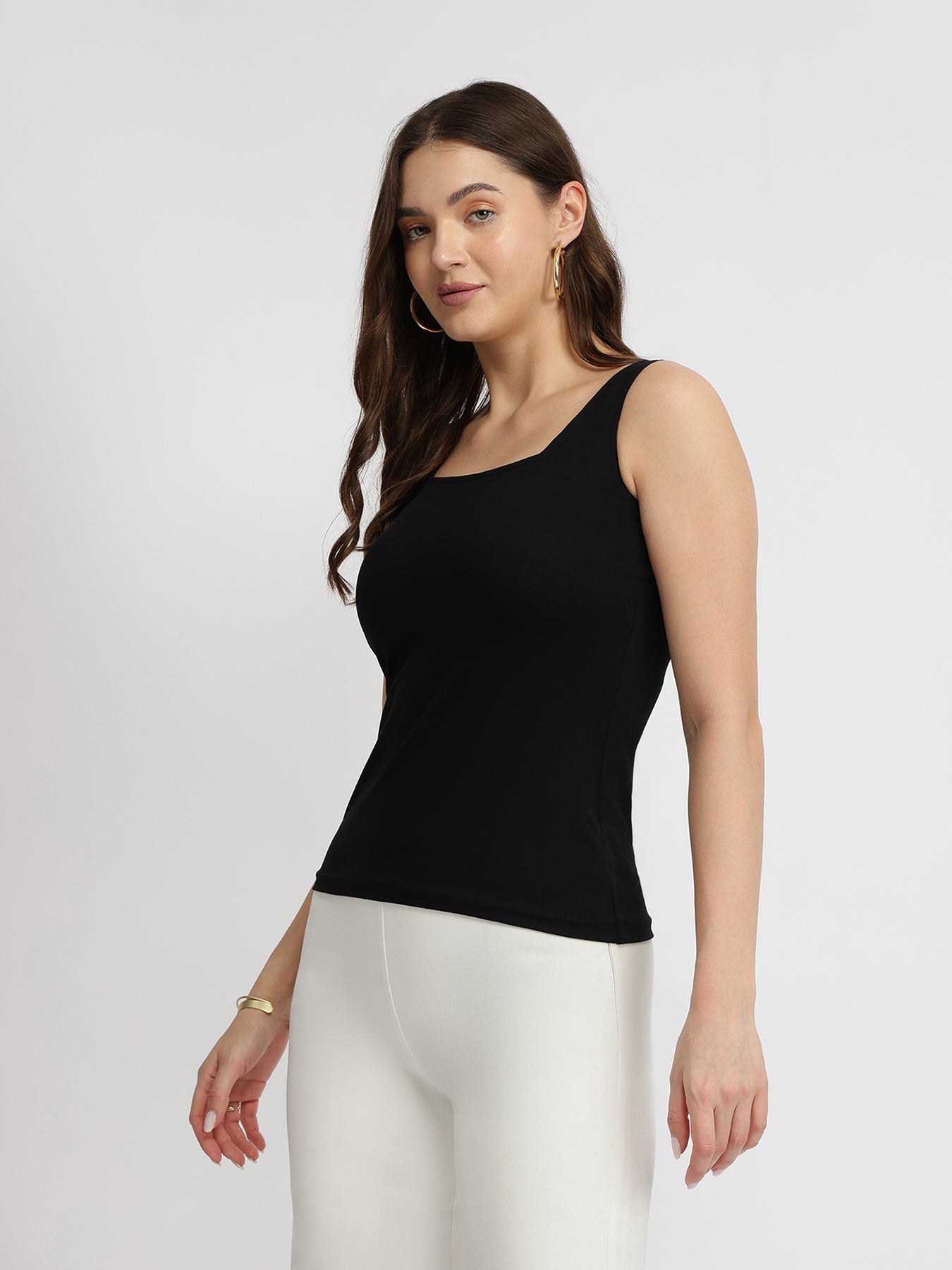 Stretchable Cotton Tank Top - Black
