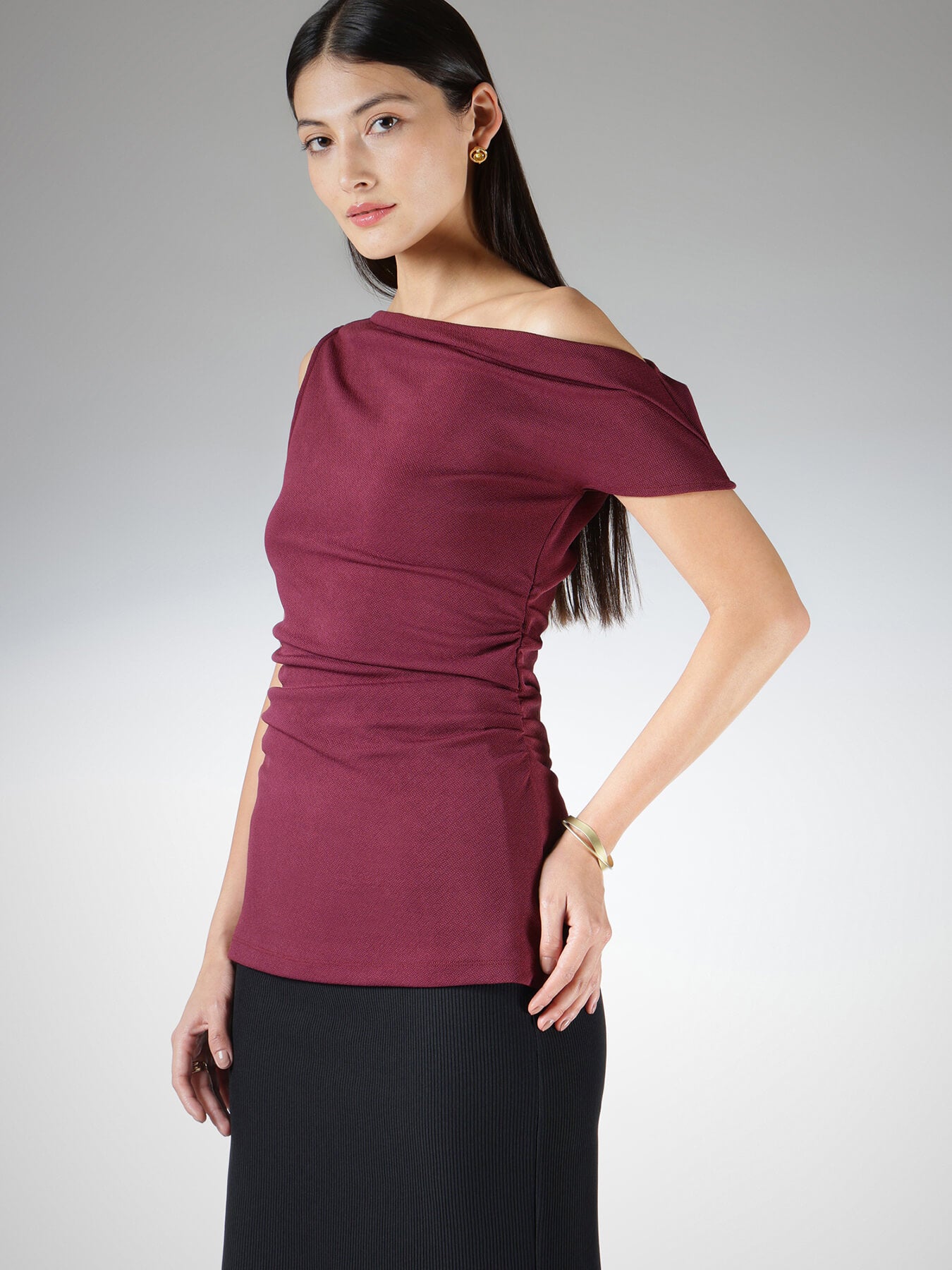 Velvet One Shoulder Top - Wine