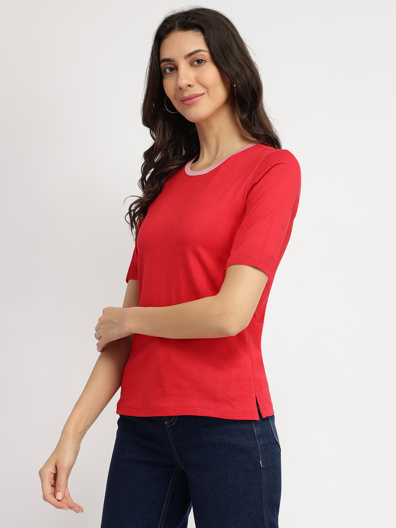 Cotton Crew Neck T-Shirt - Red
