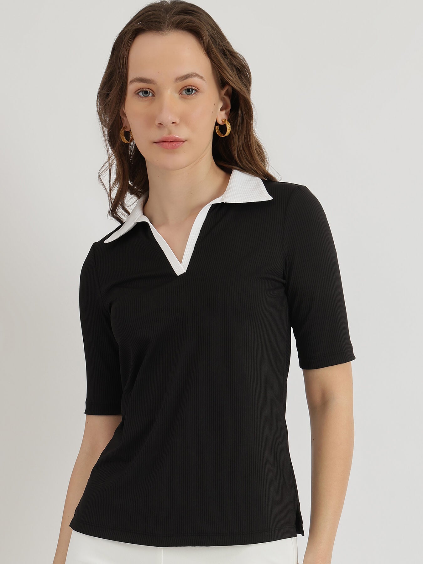 Colourblocked Polo T-Shirt - Black