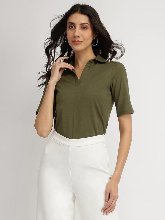 Cotton Polo T-Shirt - Olive
