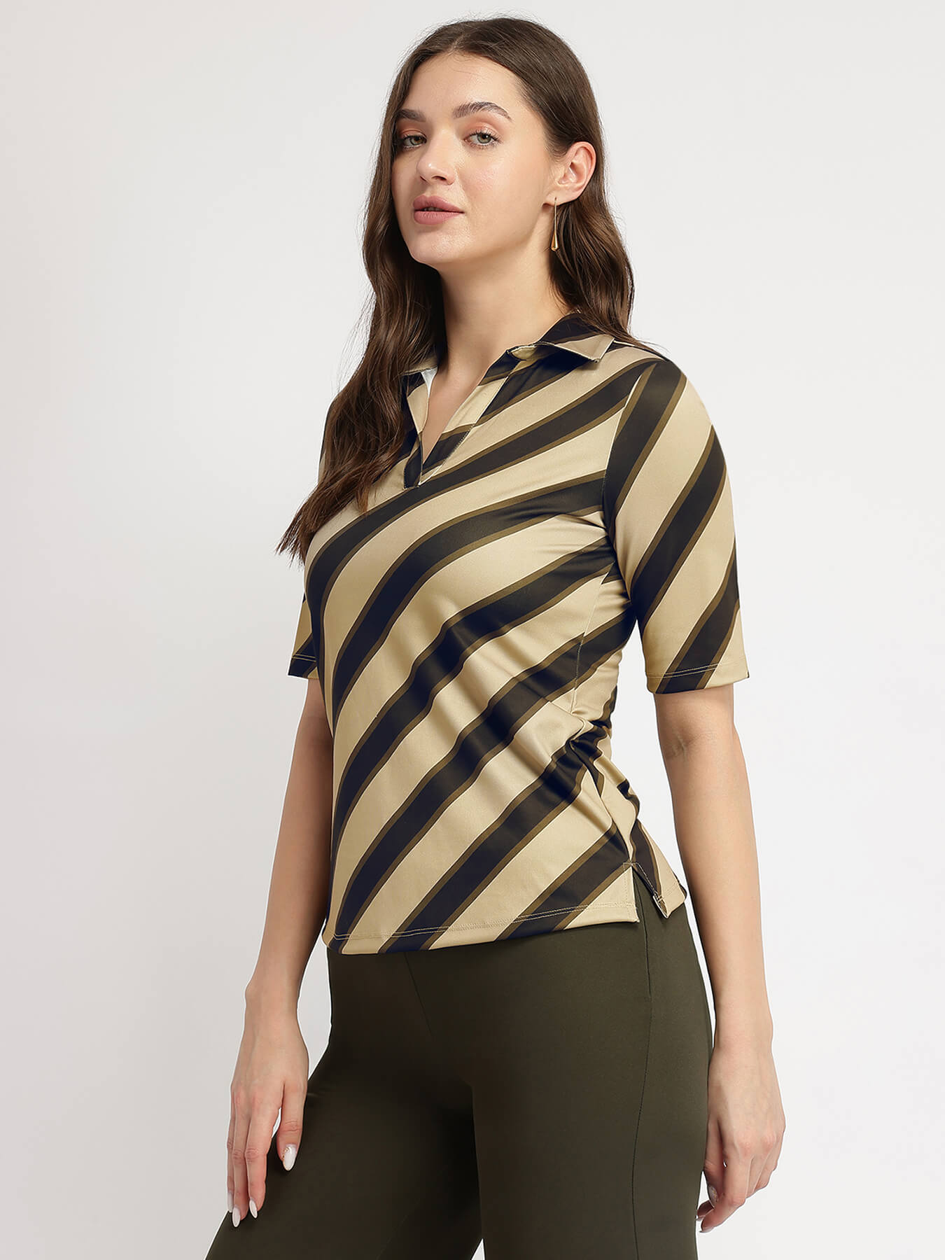 Striped Polo T-Shirt - Olive