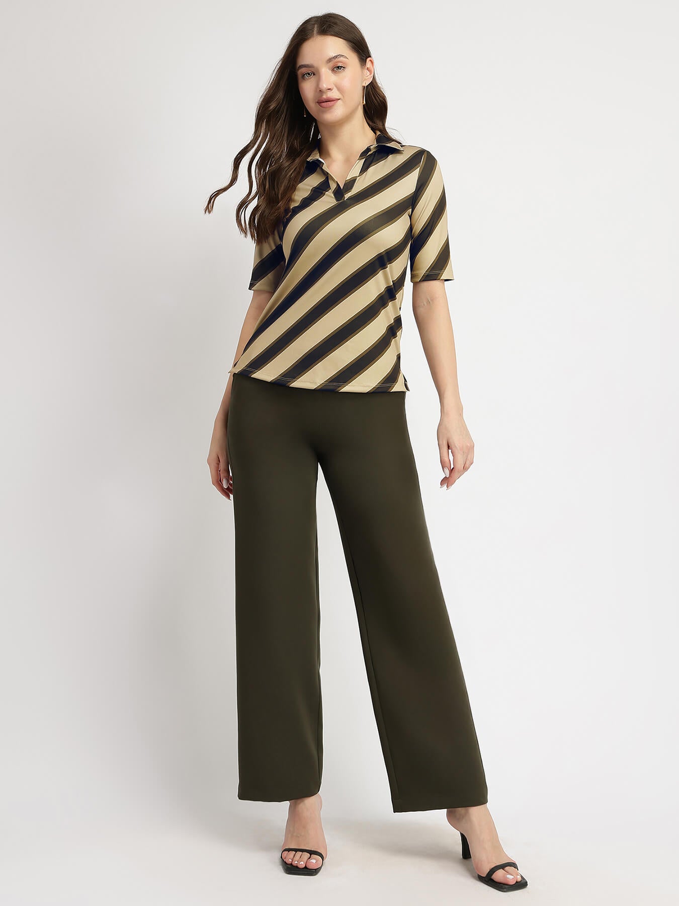 Striped Polo T-Shirt - Olive