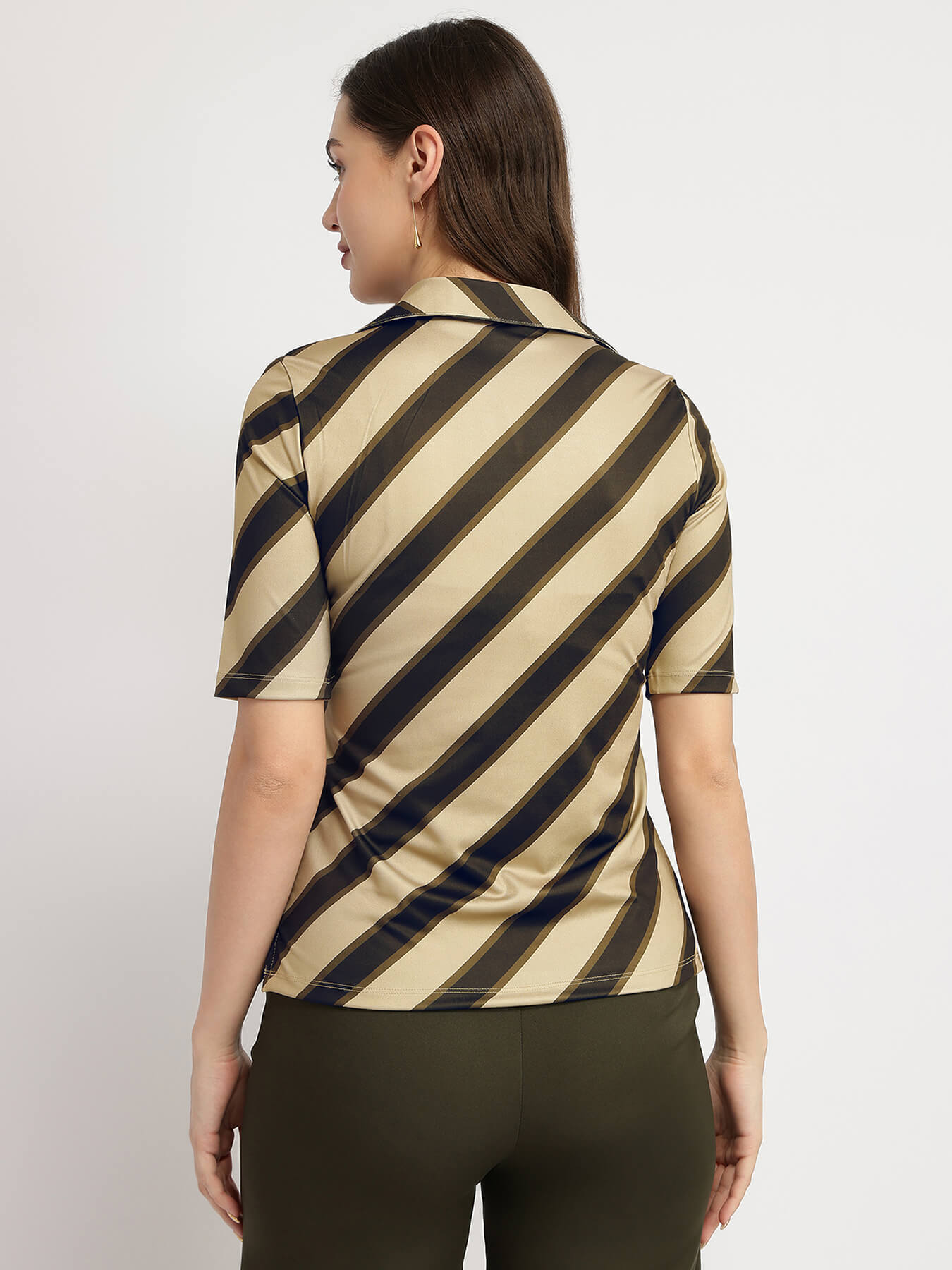 Striped Polo T-Shirt - Olive