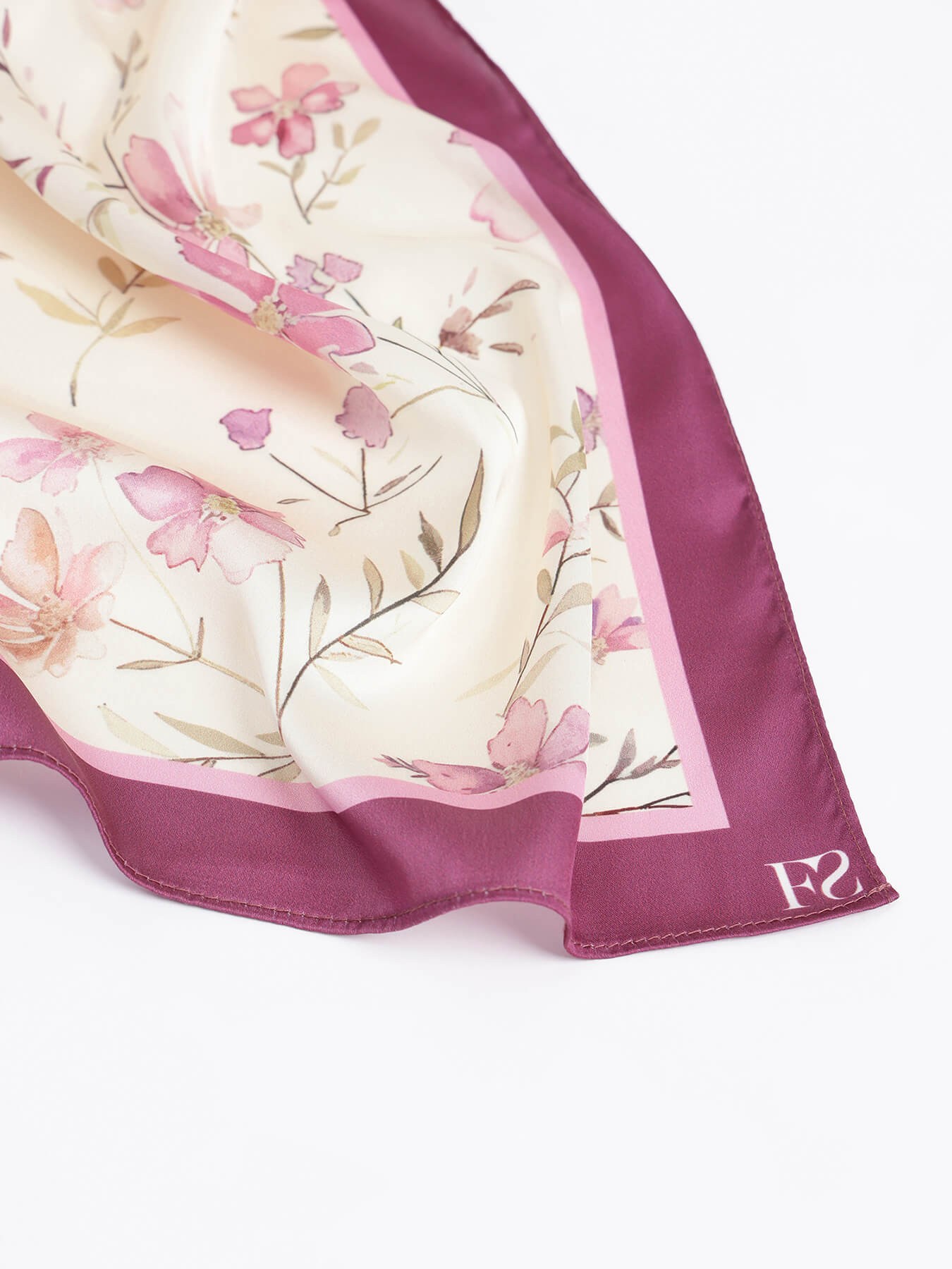 Satin Floral Long Scarf - Off-White