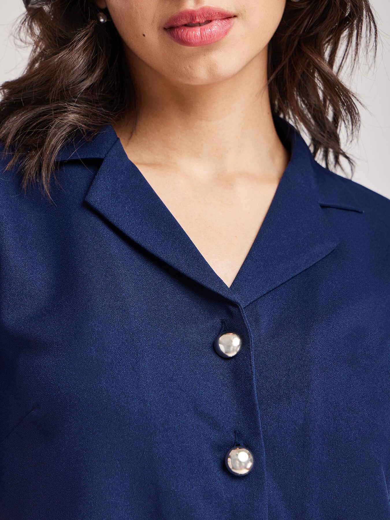 Lapel Collar Shirt - Navy Blue