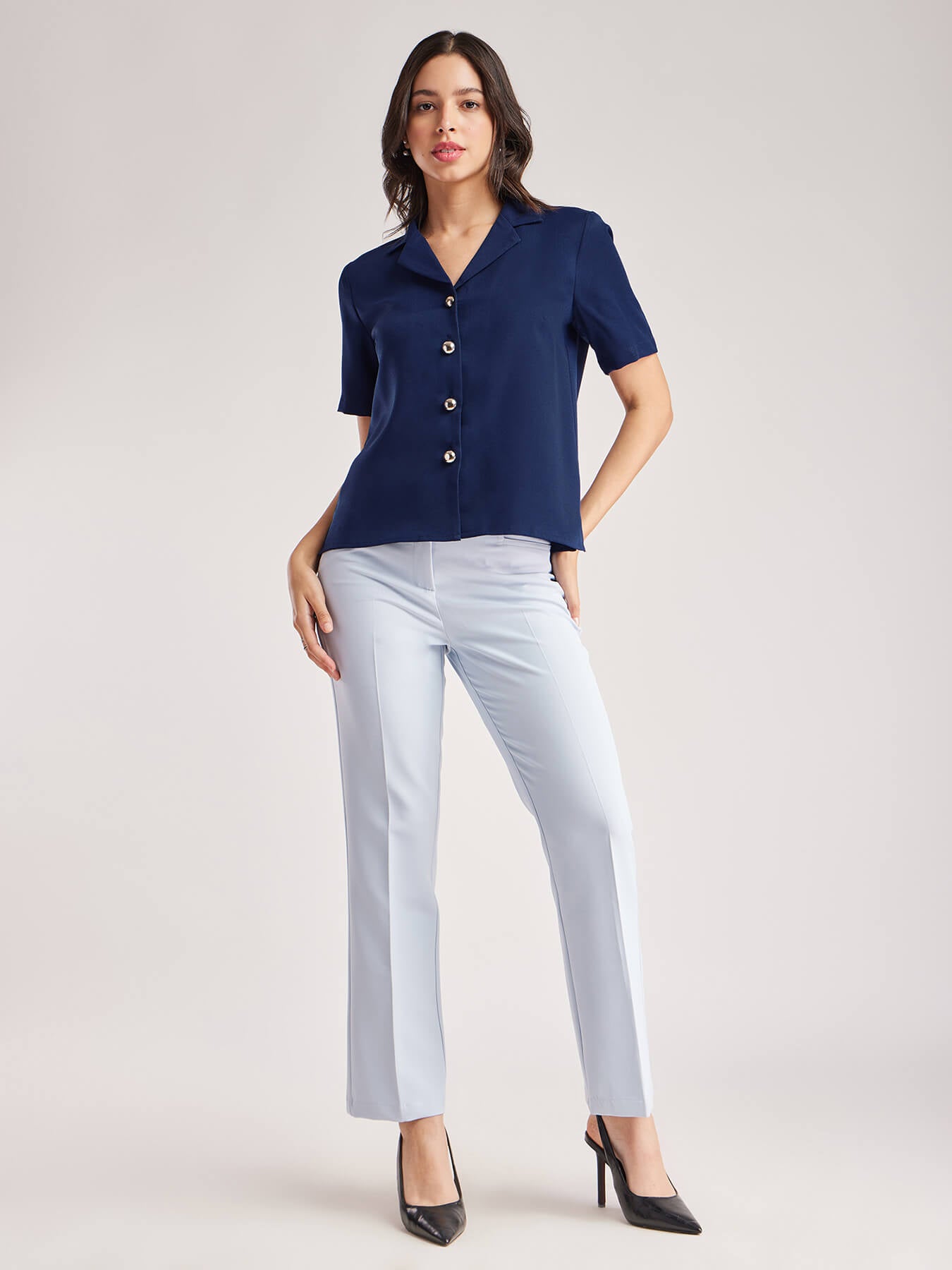 Lapel Collar Shirt - Navy Blue