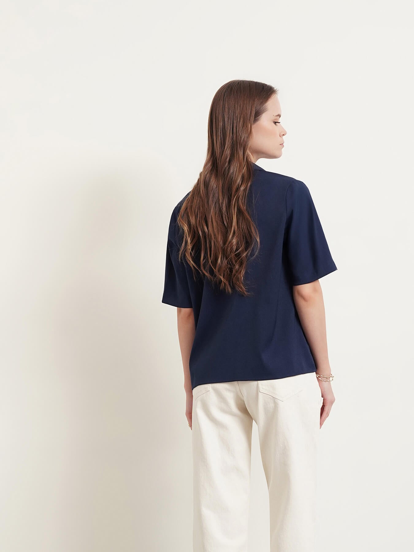 Lapel Collar Shirt - Navy Blue