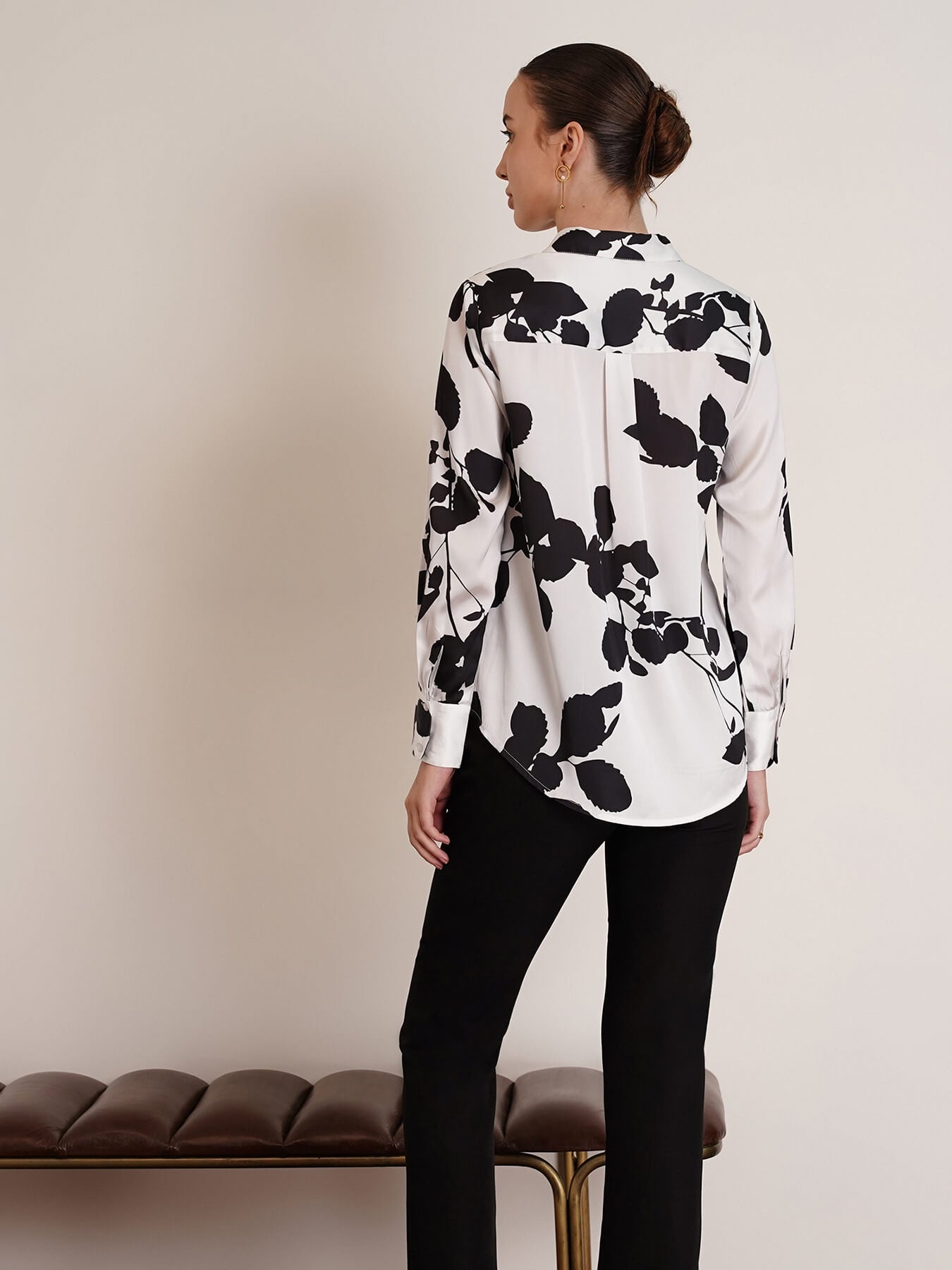 Satin Floral Shirt - White And Black