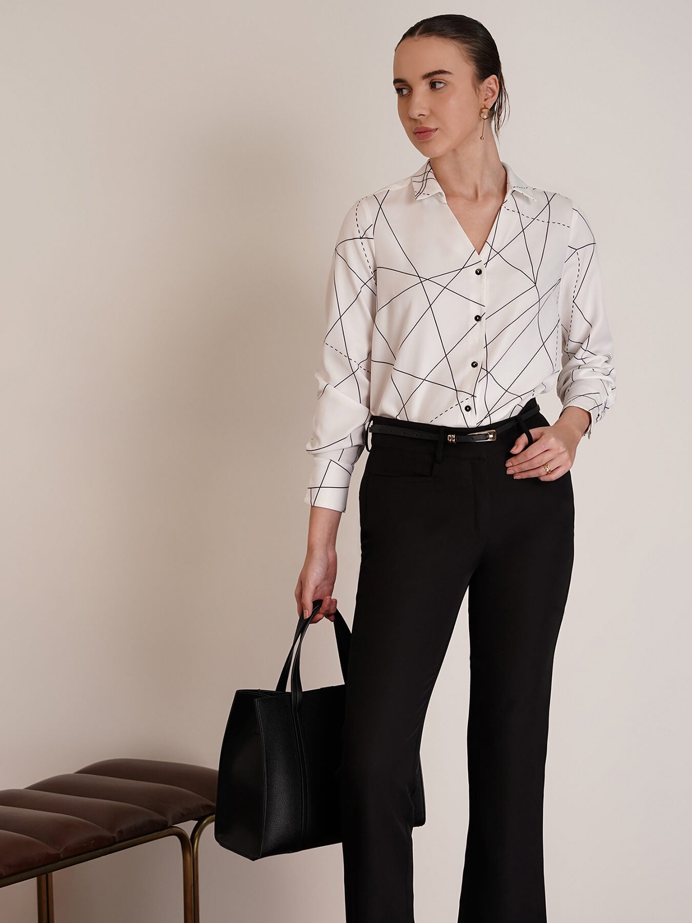 Geometric Print Shirt - White And Black