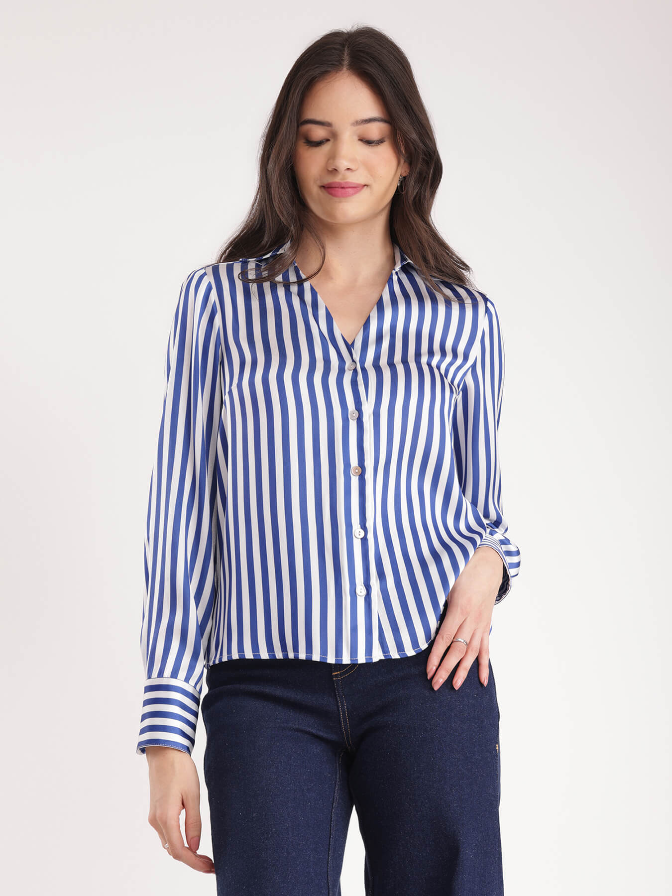 Satin Stripes Shirt - Blue