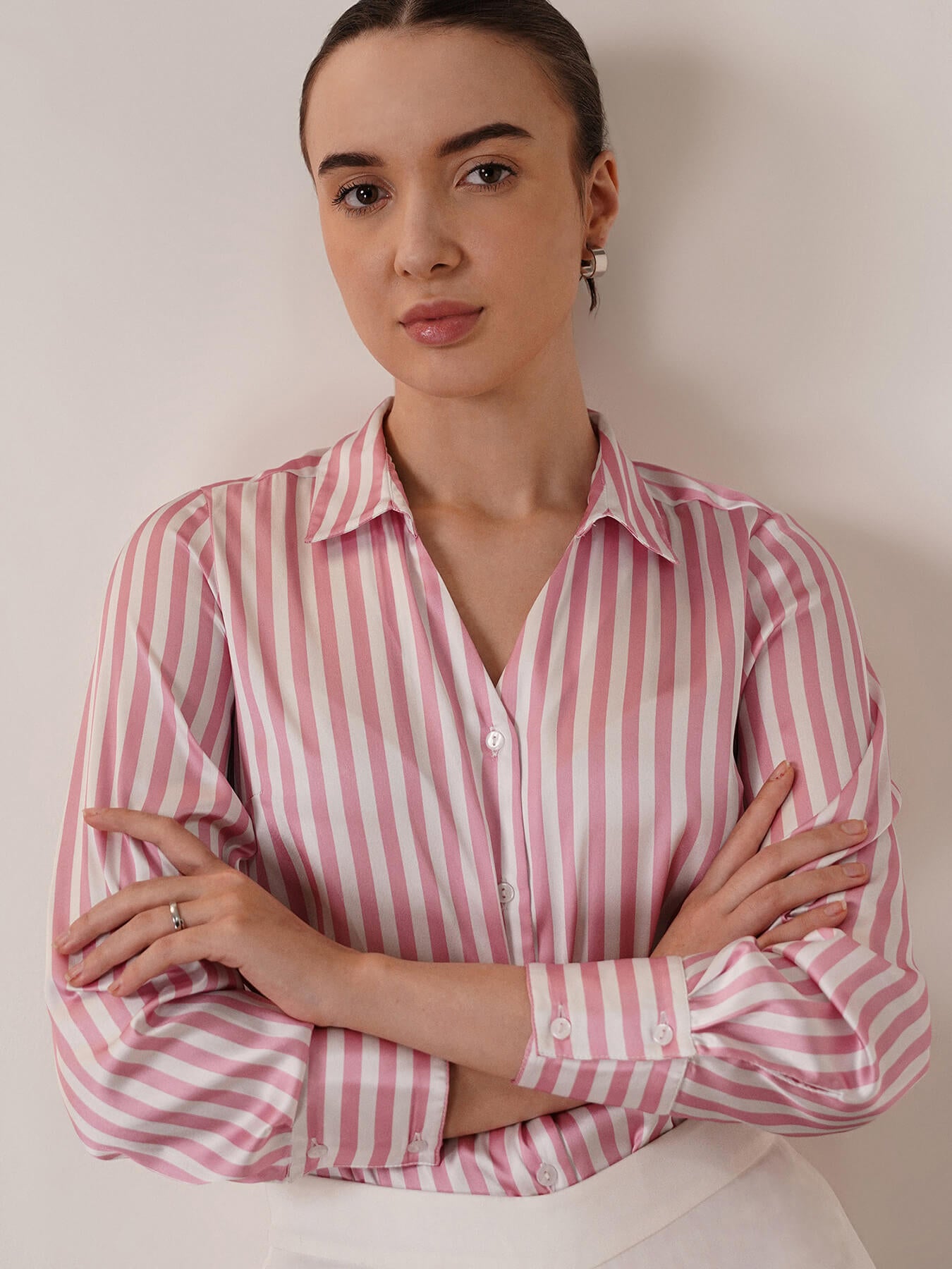 Satin Stripes Shirt - Pink